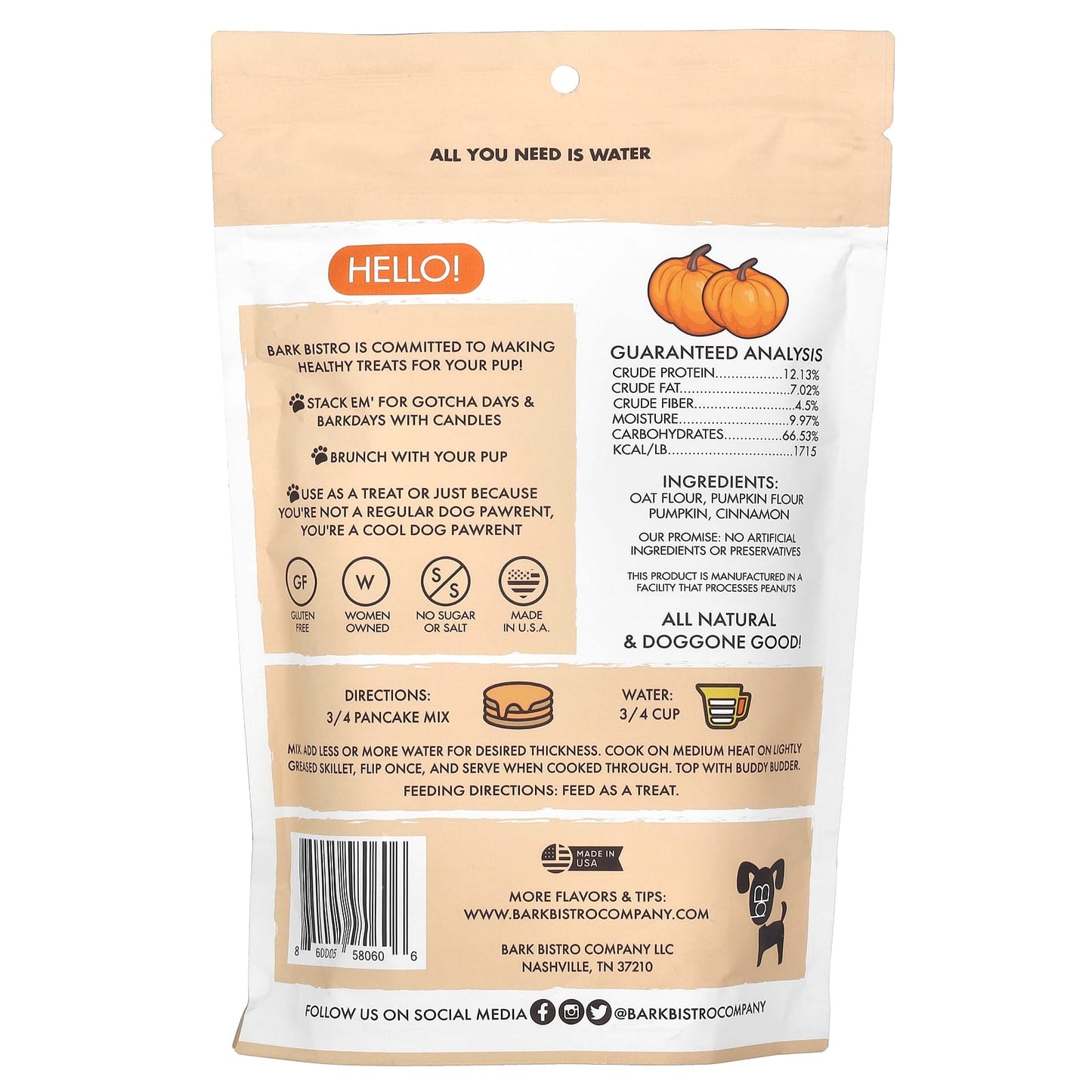 Bark Bistro, Worlds First Pooch Pancakes, Pumpkin Pup, 14 oz (396 g)