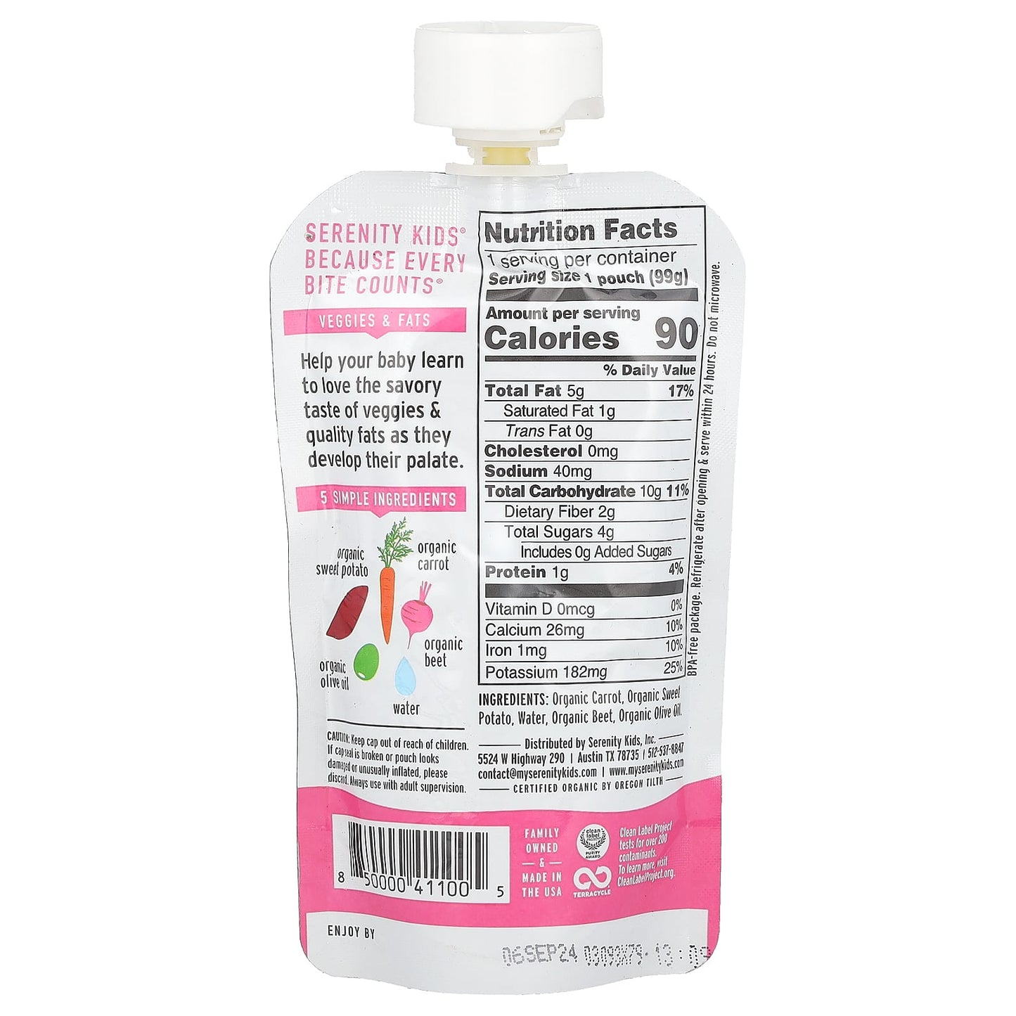 Serenity Kids, Organic Roots, 6+ Months, Sweet Potato, Carrot, Beet & Olive Oil, 3.5 oz (99 g)