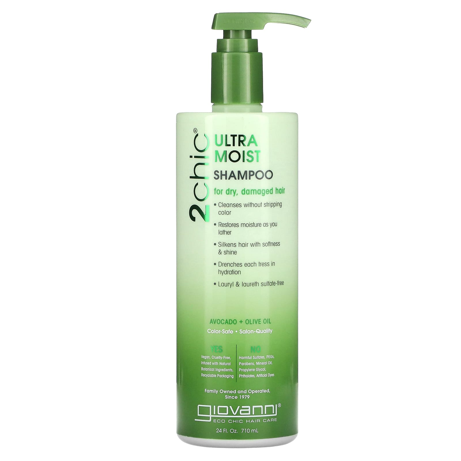 Giovanni-2chic-Ultra-Moist Shampoo-For Dry-Damaged Hair-Avocado + Olive Oil-24 fl oz (710 ml)