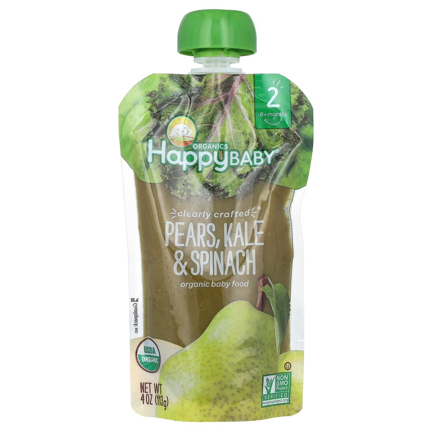 Happy Family Organics-Happy Baby-Organic Baby Food-6+ Months-Pears-Kale & Spinach-4 oz (113 g)