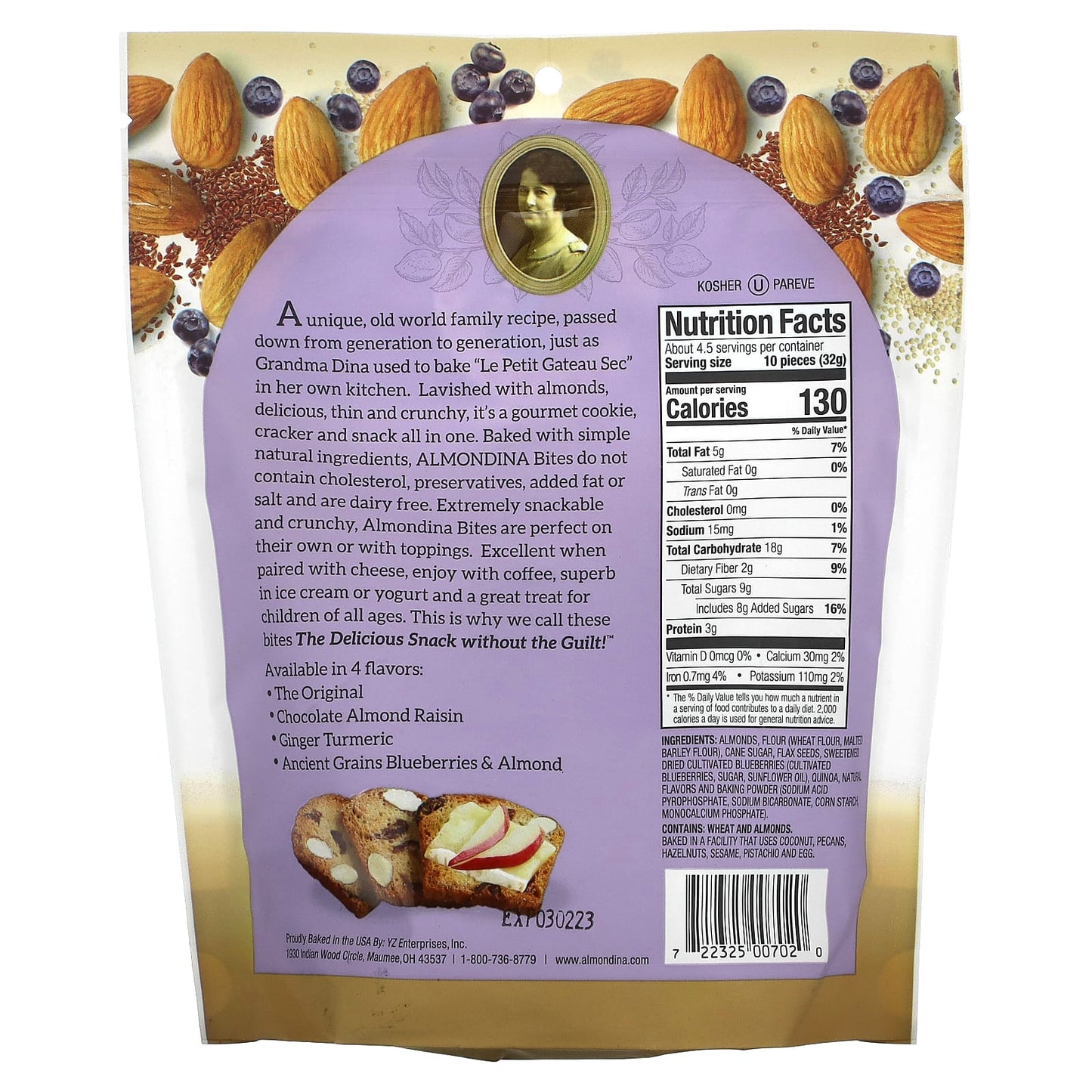 Almondina, Almond Bites, Ancient Grains Blueberries & Almonds, 5 oz (142 g)