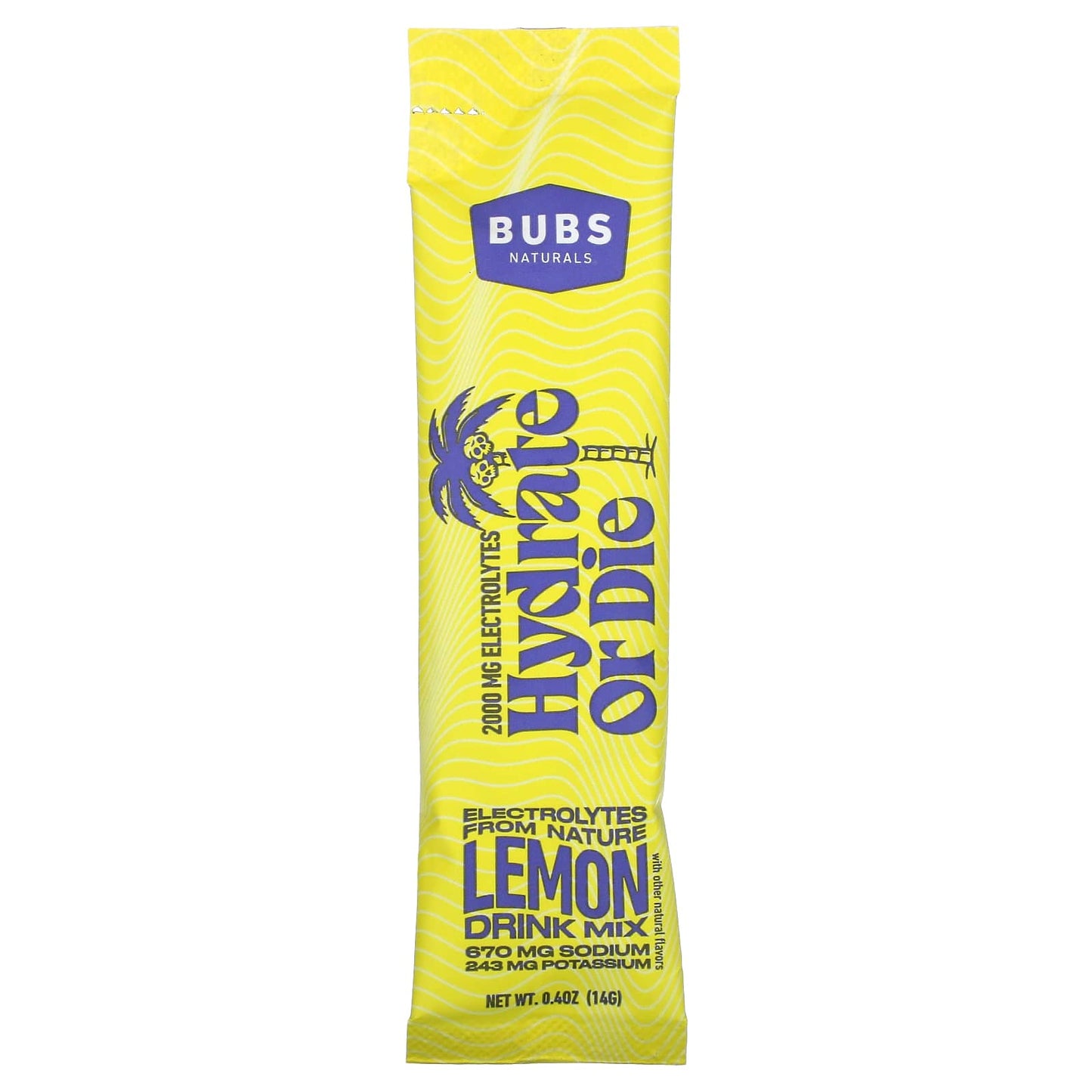 BUBS Naturals, Hydrate or Die, Electrolyte Drink Mix, Lemon, 18 Sticks, 0.4 oz (14 g) Each