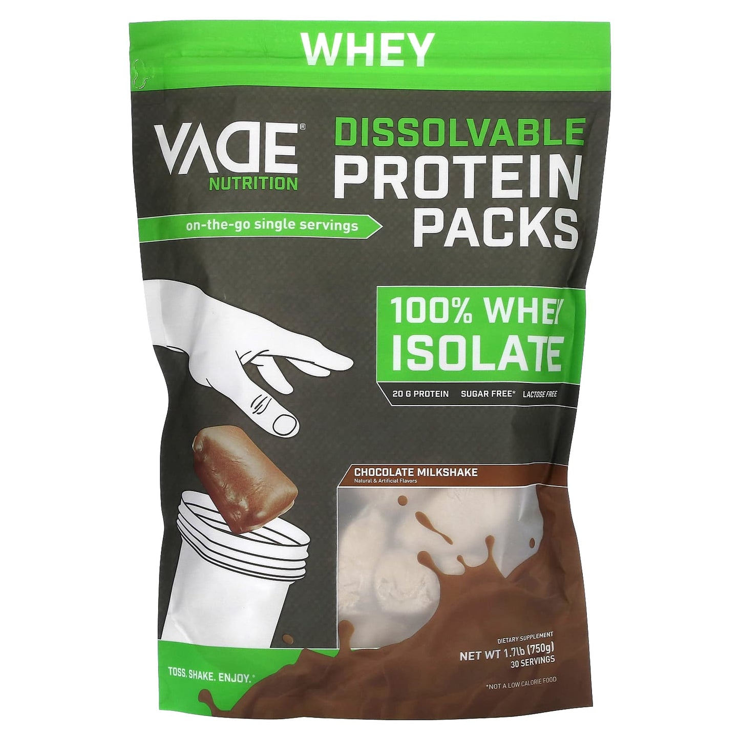 Vade Nutrition-Dissolvable Protein Packs-100% Whey Isolate-Chocolate Milkshake-1.7 lb (750 g)