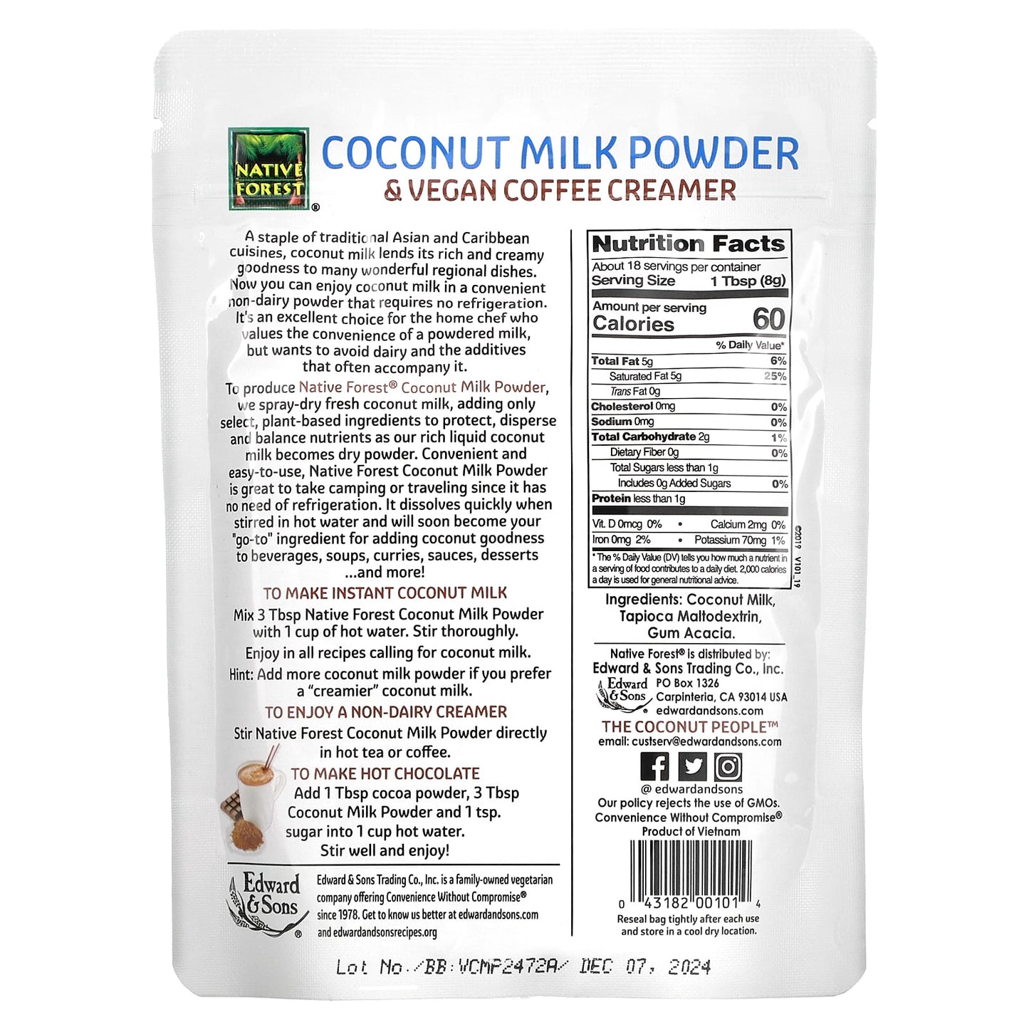 Edward & Sons, Coconut Milk Powder, 5.25 oz (150 g)