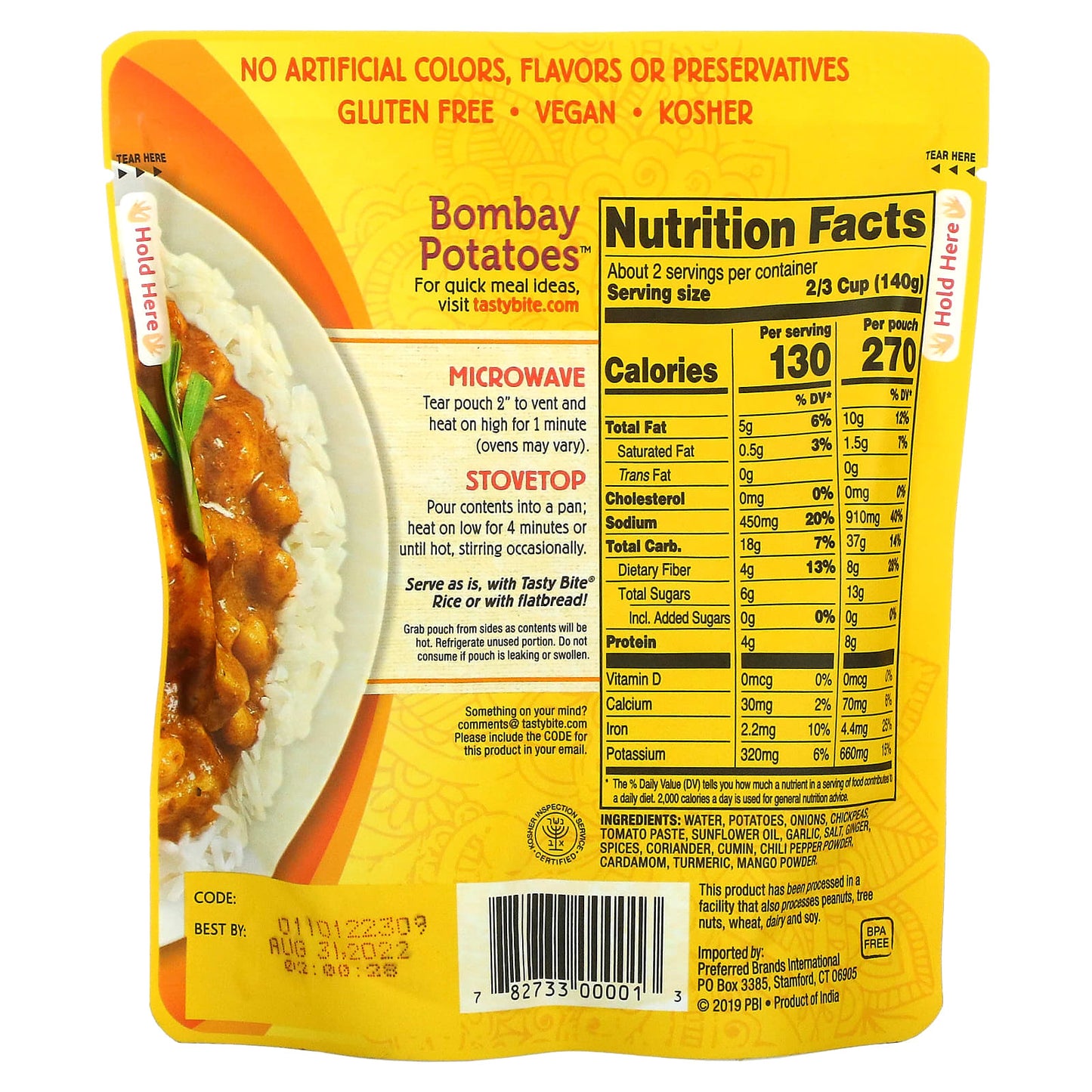 Tasty Bite, Indian Bombay Potatoes, Medium, 10 oz (285 g)