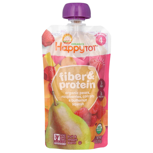 Happy Family Organics-Happy Tot-Fiber & Protein-2+ Years-Organic Pears-Raspberries-Carrots & Butternut Squash-4 oz (113 g)