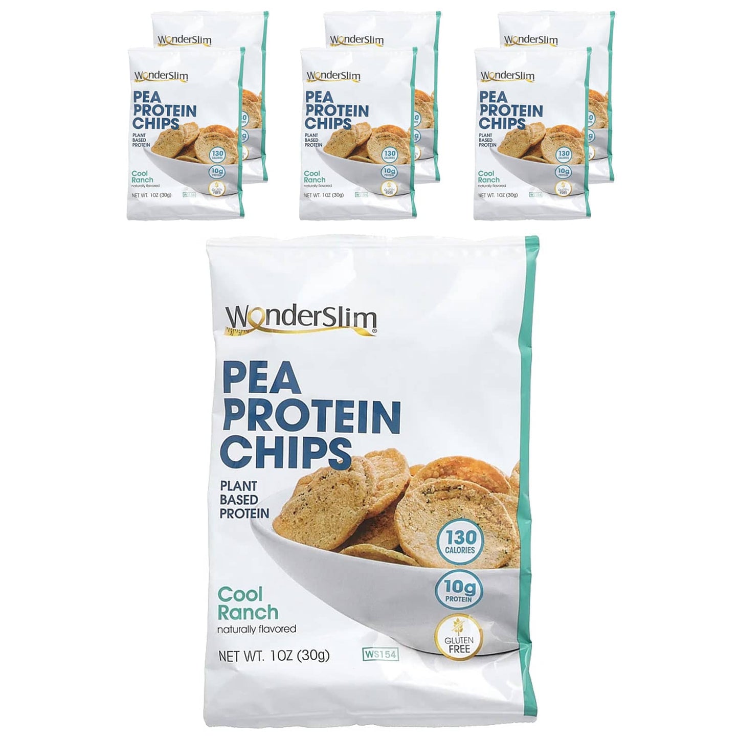 WonderSlim-Pea Protein Chips-Cool Ranch-6 Bags-1 oz (30 g) Each