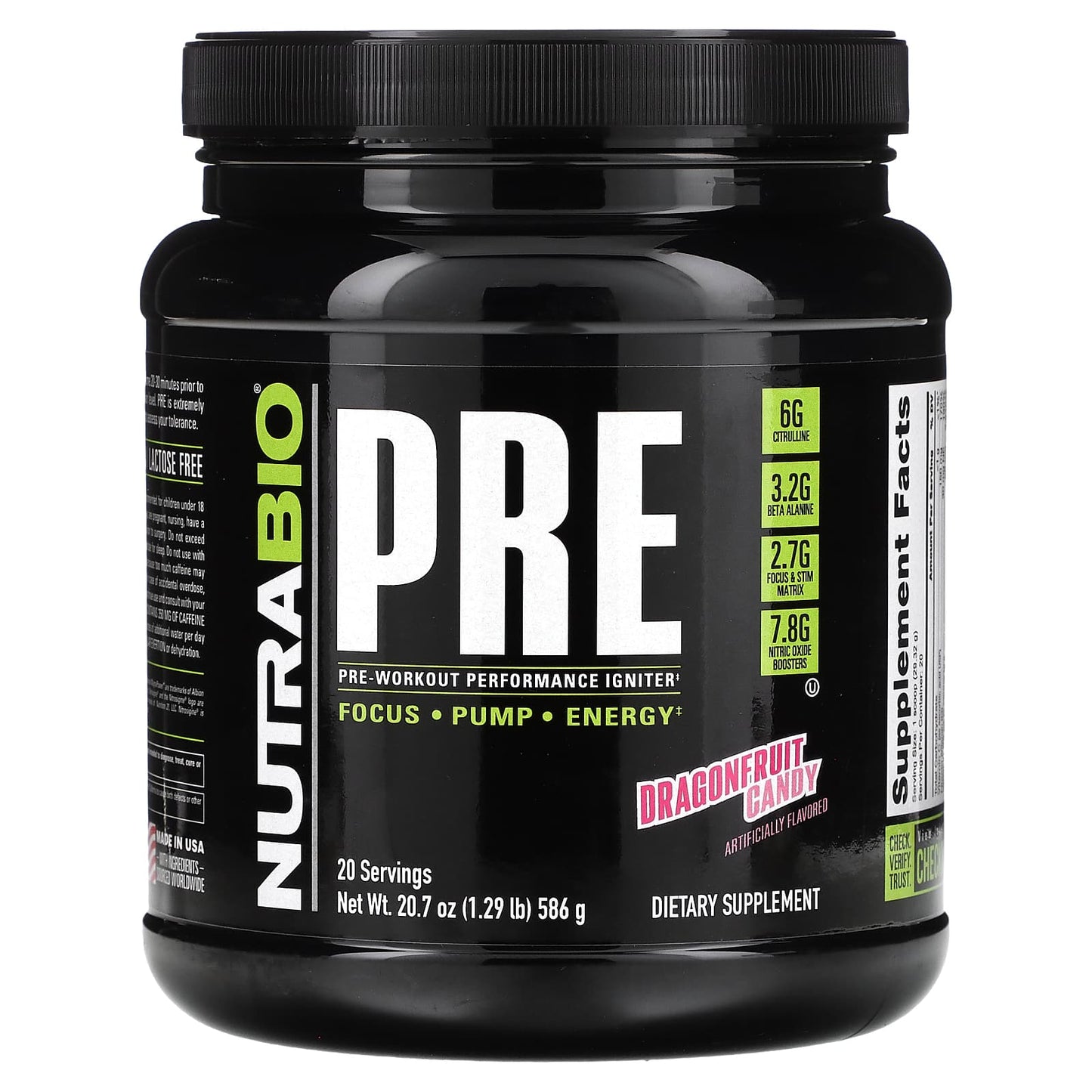 NutraBio-Pre-Workout Performance Igniter-Dragonfruit Candy-1.29 lb (586 g)