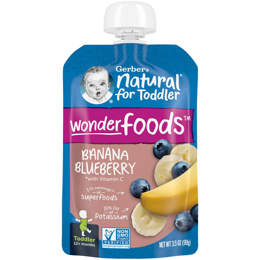 Gerber-Natural for Toddler-Wonder Foods-12+ Months-Banana-Blueberry-3.5 oz (99 g)