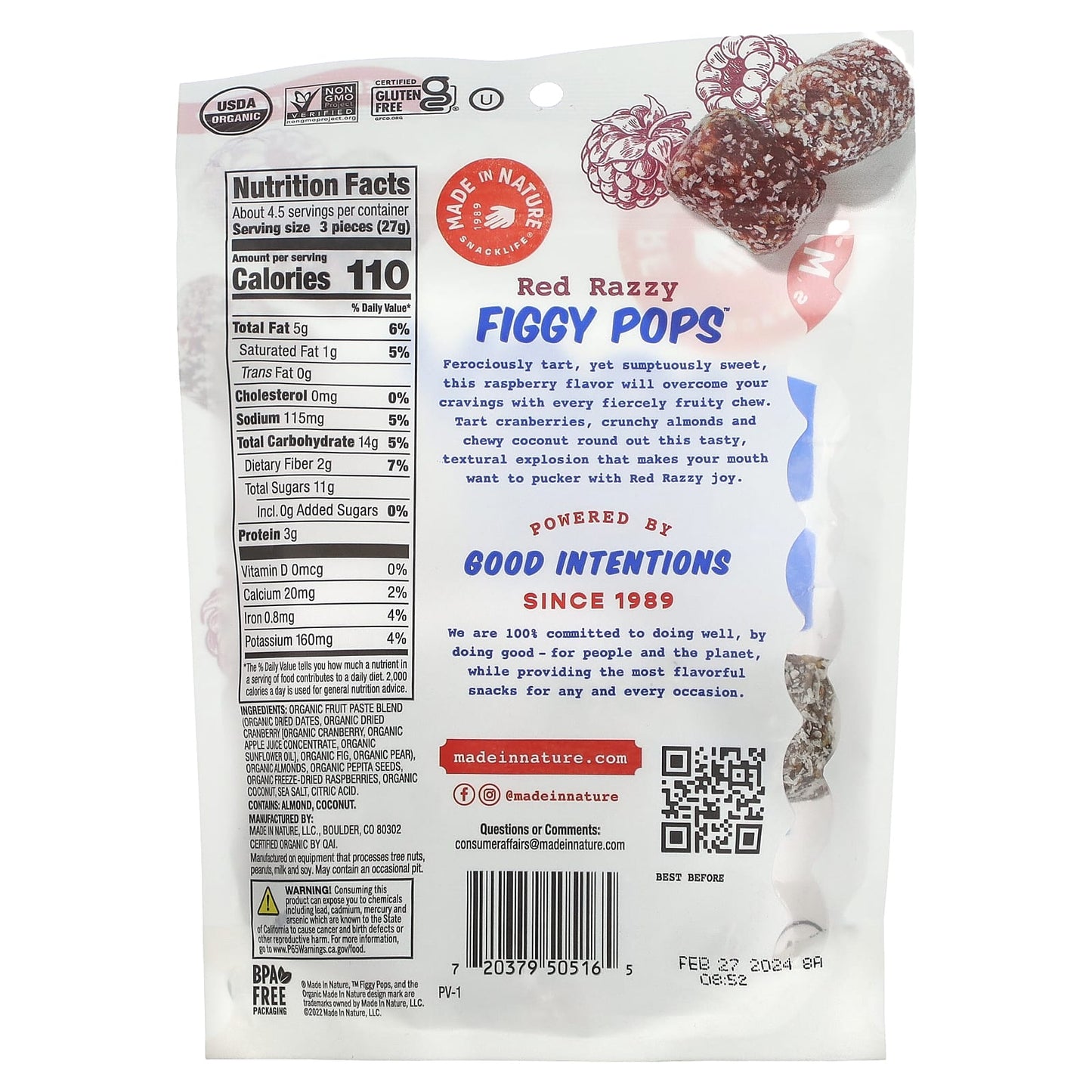 Made in Nature, Figgy Pops, Red Raspberry , 4.2 oz (119 g)