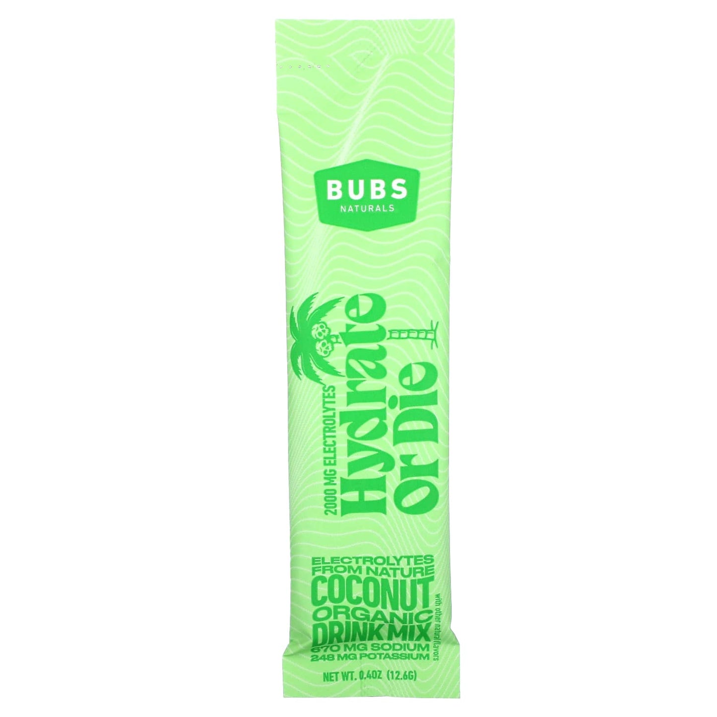 BUBS Naturals, Hydrate or Die, Organic Electrolyte Drink Mix, Coconut, 18 Sticks, 0.4 oz (12.6 g) Each