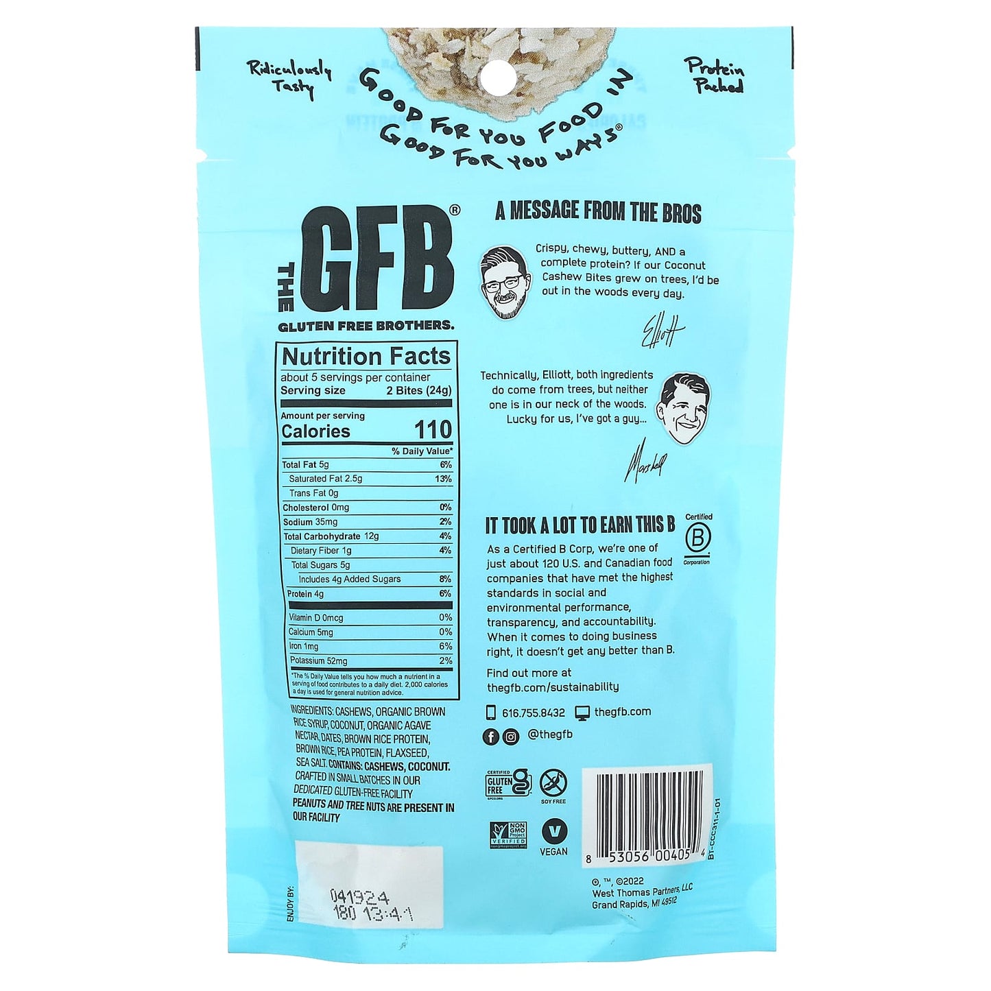 The GFB, Gluten Free Bites, Coconut + Cashew, 4 oz (113 g)