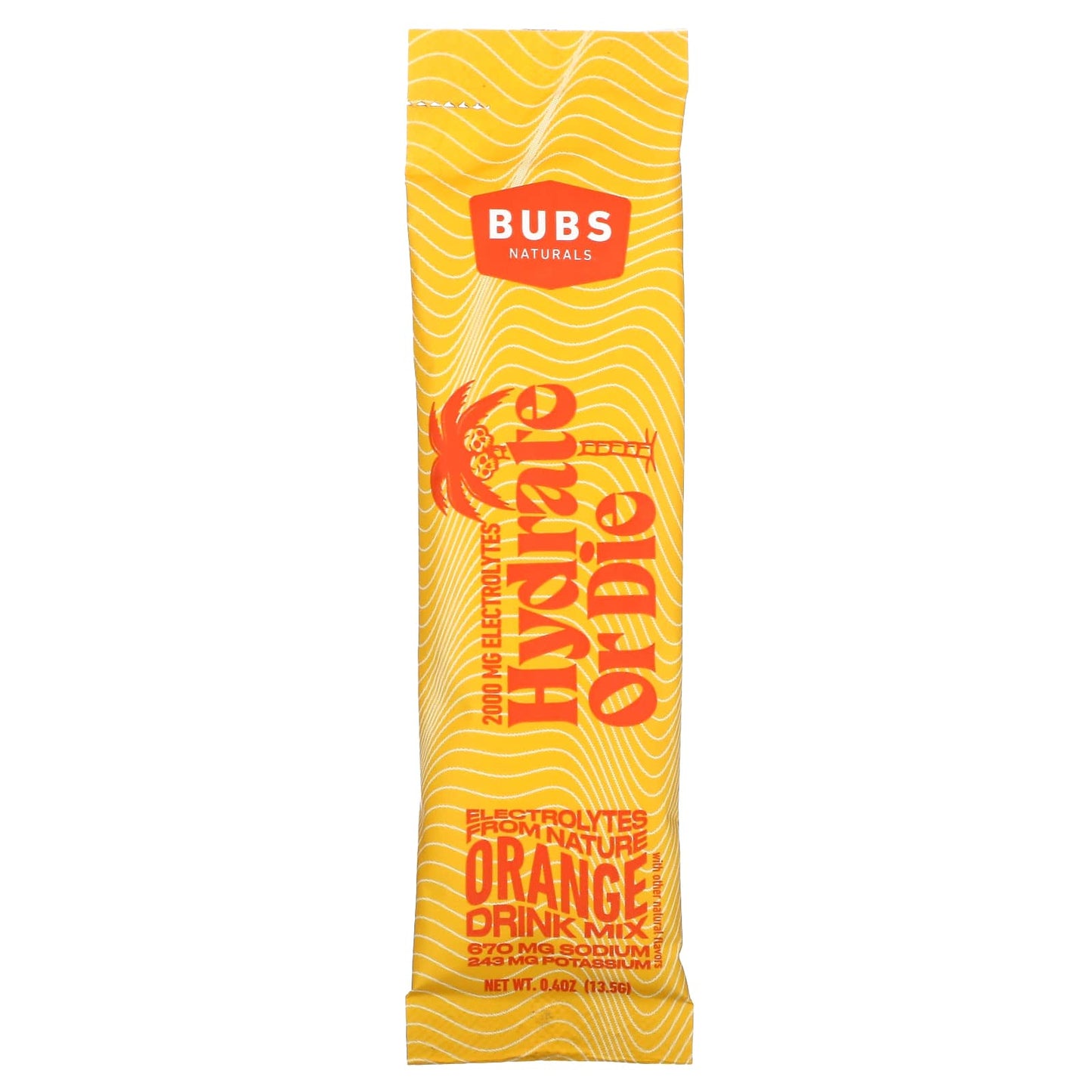 BUBS Naturals, Hydrate or Die, Electrolyte Drink Mix, Orange , 18 Sticks, 0.4 oz (13.5 g) Each