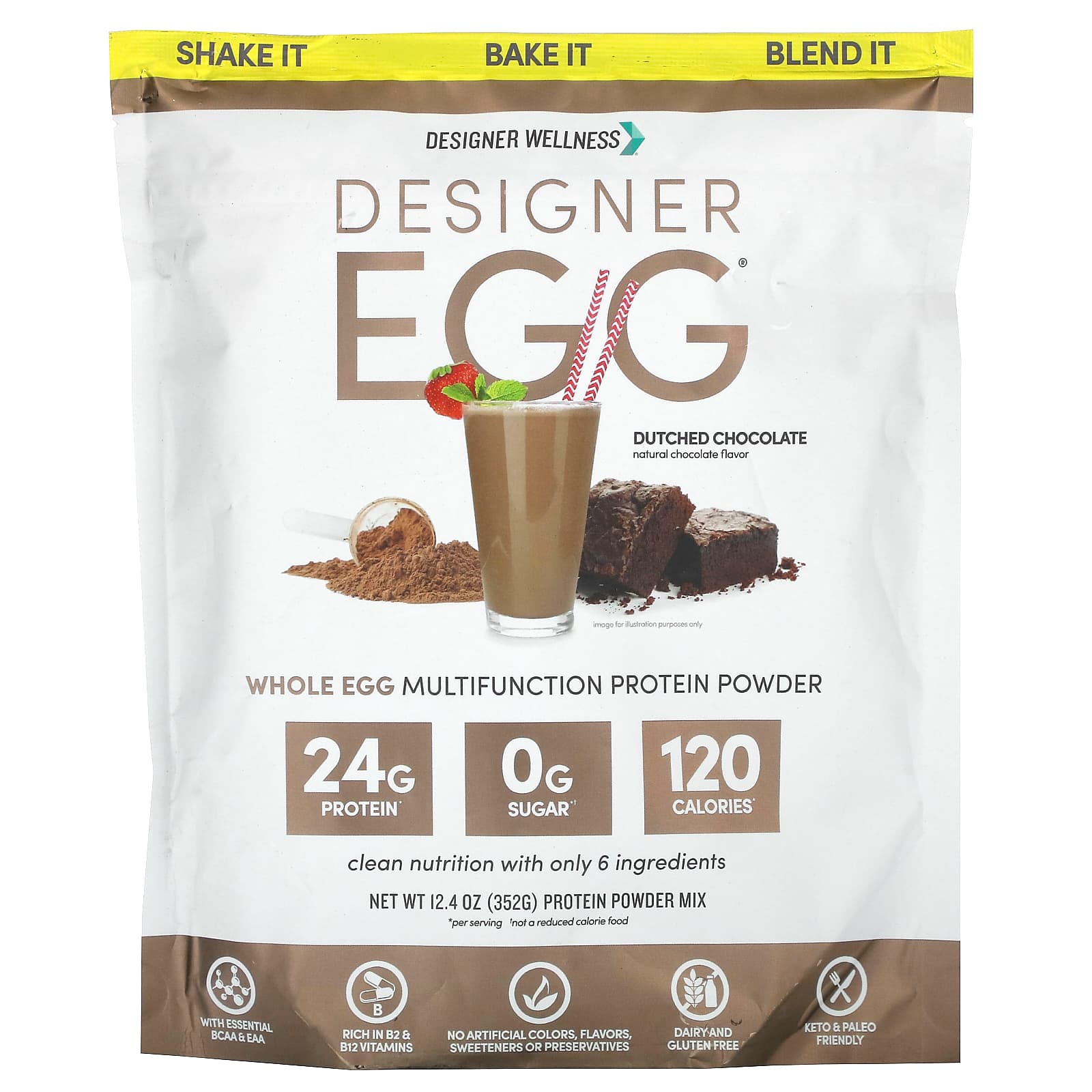 Designer Wellness-Designer Egg-Whole Egg Multifunction Protein Powder-Dutch Chocolate-12.4 oz (352 g)