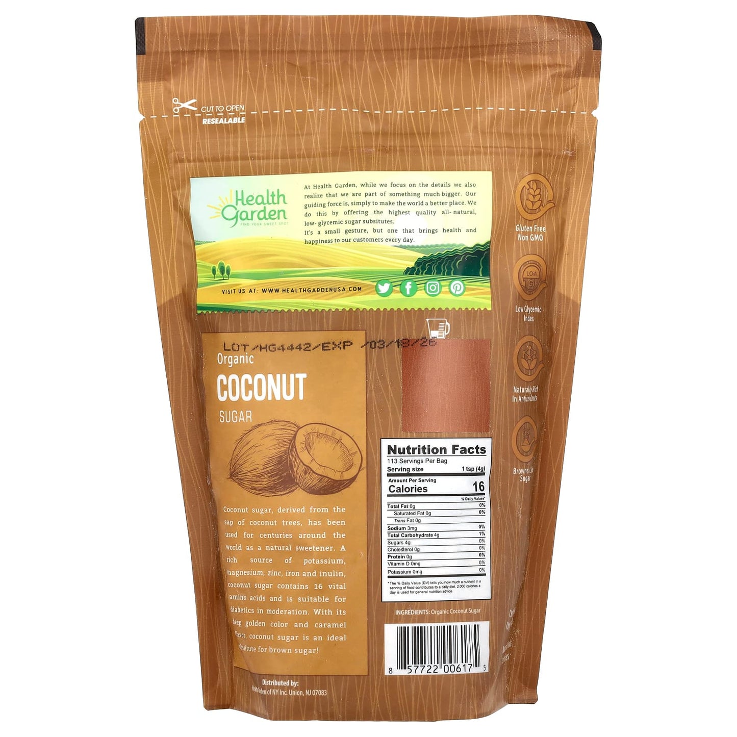 Health Garden, Organic Coconut Sugar, 16 oz (453 g)