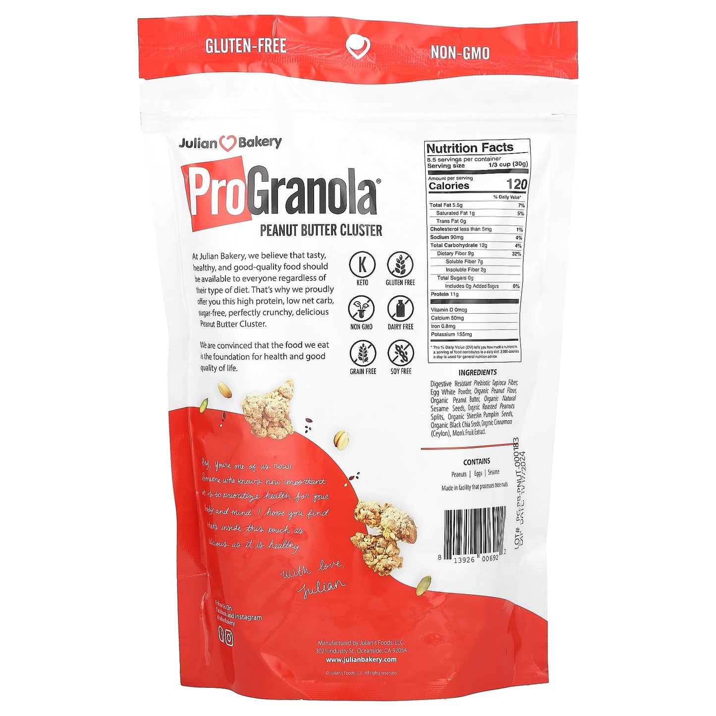 Julian Bakery, ProGranola, Peanut Butter Cluster, 9 oz (255 g)