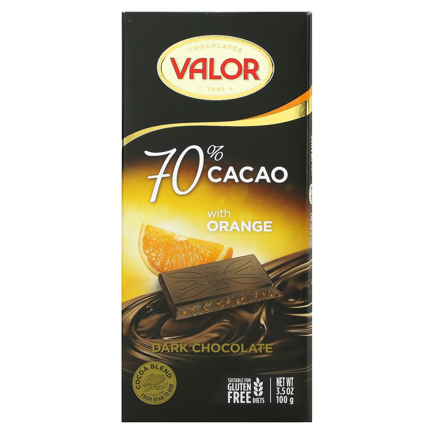 Valor-Dark Chocolate with Orange-70% Cocoa-3.5 oz (100 g)