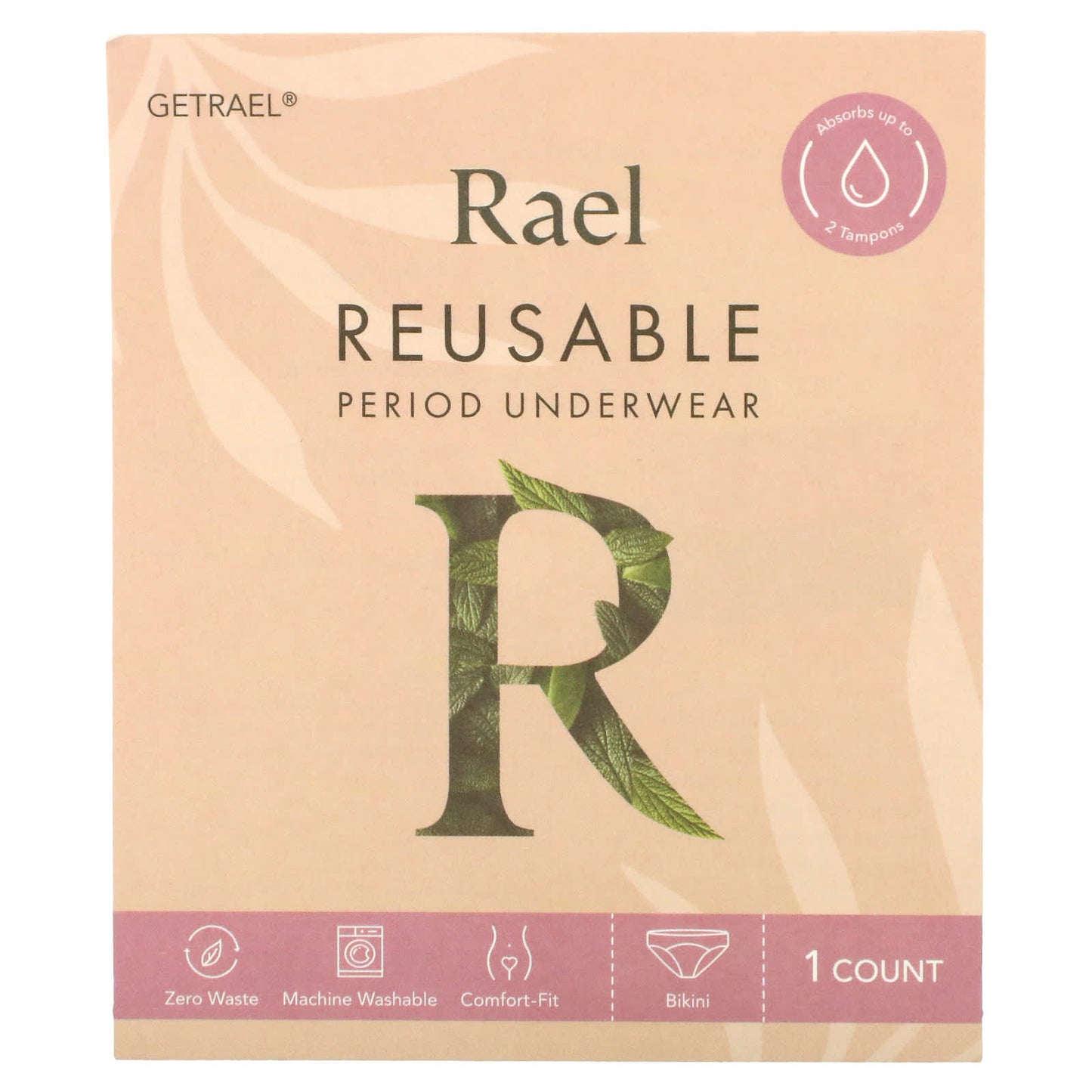 Rael, Reusable Period Underwear, Bikini, Medium, Black, 1 Count