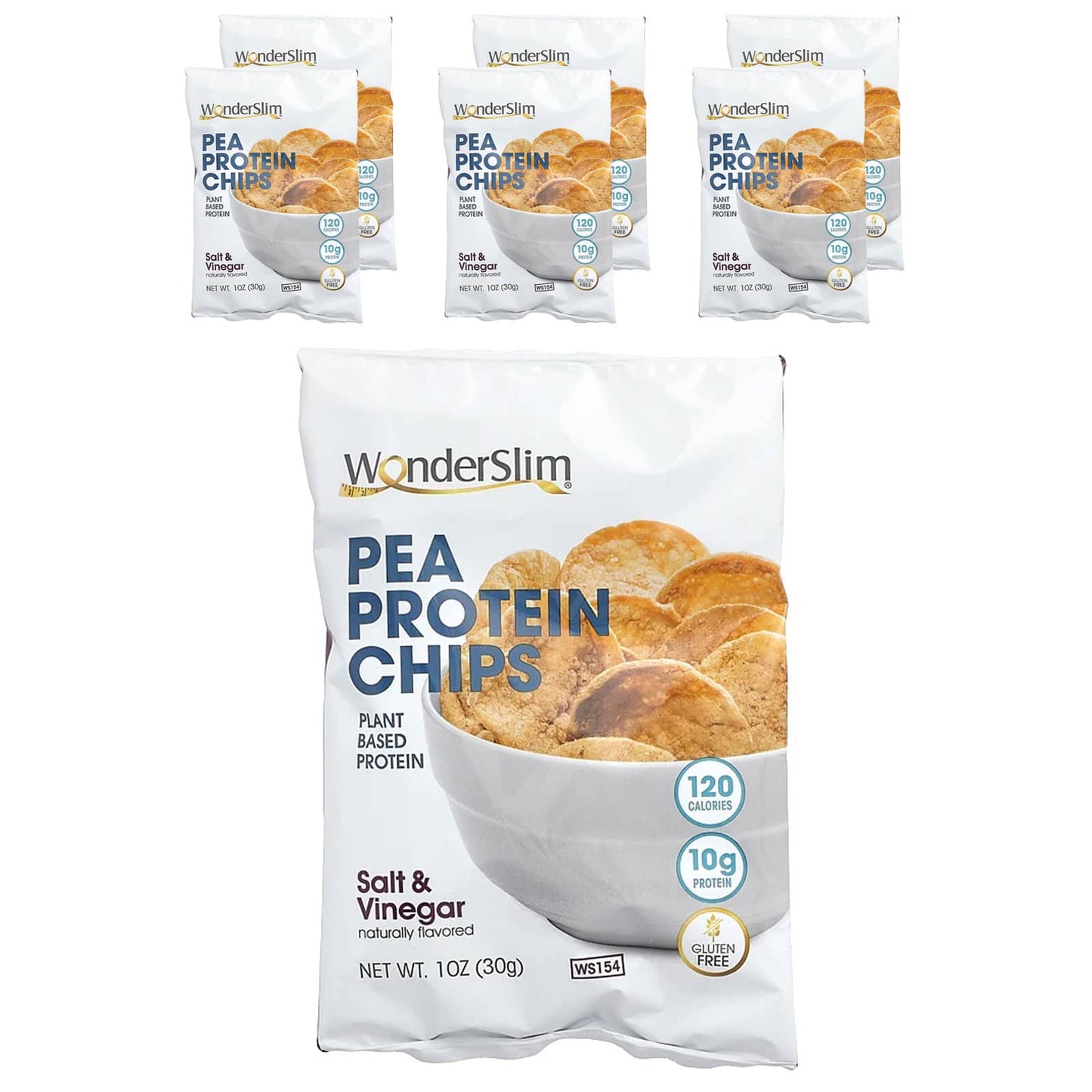 WonderSlim-Pea Protein Chips-Salt & Vinegar-6 Bags-1 oz (30 g) Each