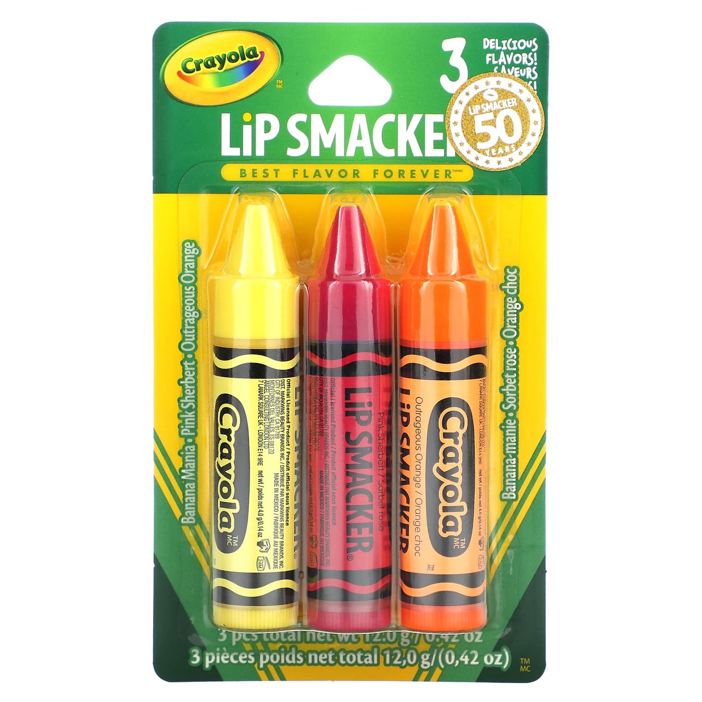 Lip Smacker, Crayola, Lip Balm, 3 Flavors, 3 Pieces, 0.14 oz (4 g) Each