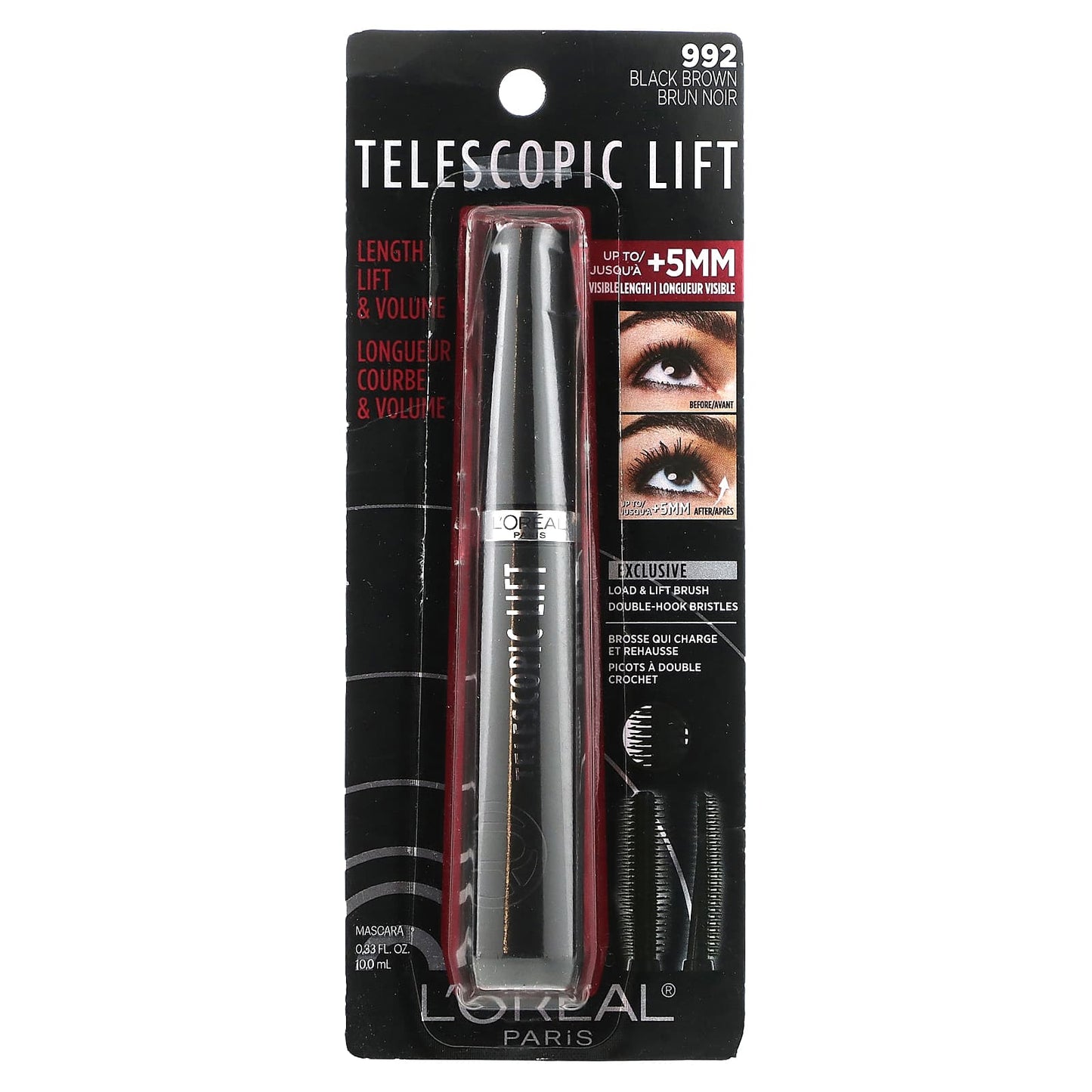 L'Oréal, Telescopic Lift Mascara, 992 Black Brown, 0.33 fl oz (10 ml)