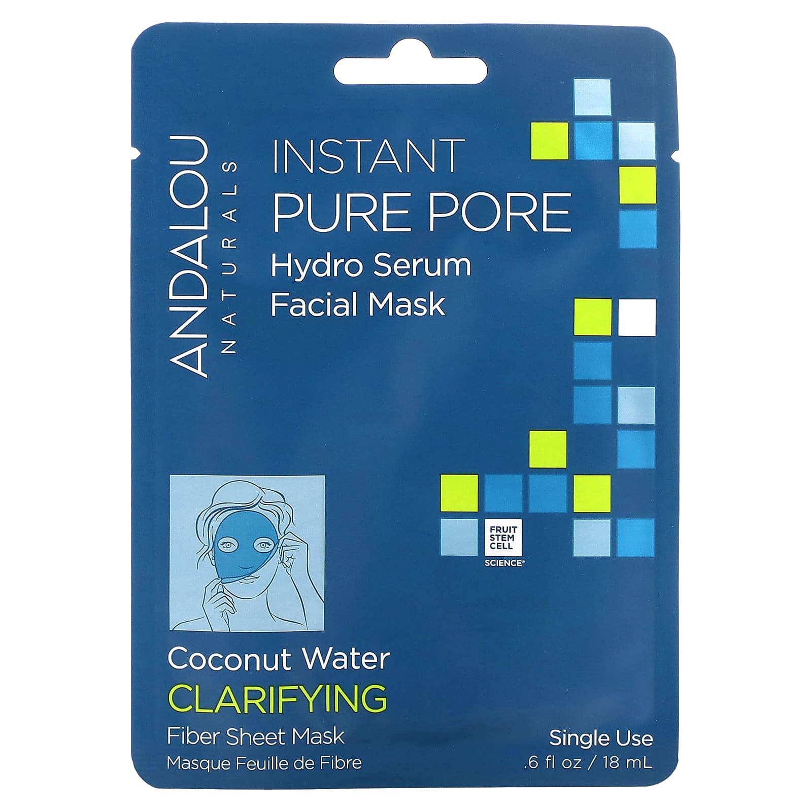 Andalou Naturals-Instant Pure Pore-Hydro Serum Beauty Facial Beauty Mask-1 Fiber Sheet Mask-0.6 fl oz (18 ml)