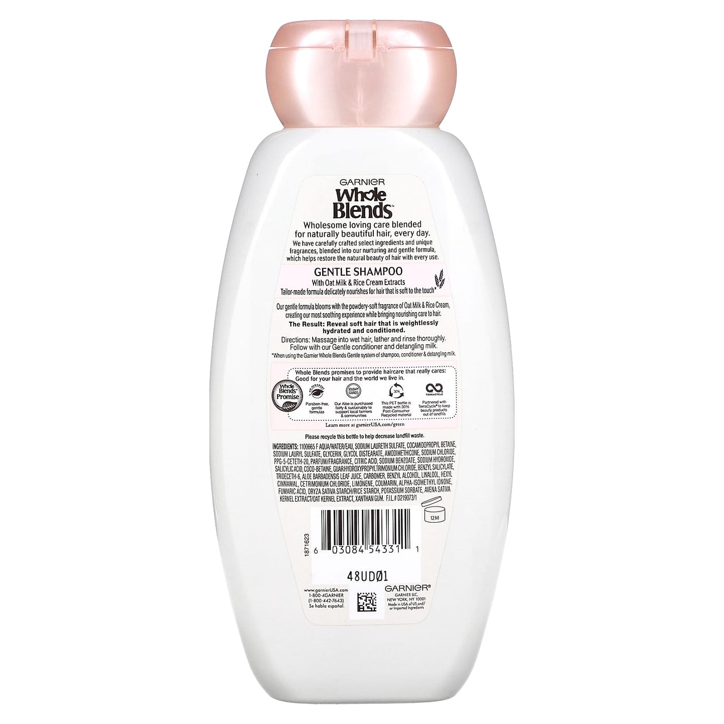 Garnier, Whole Blends, Oat Delicacy Gentle Shampoo, Fine to Normal Hair, 12.5 fl oz (370 ml)