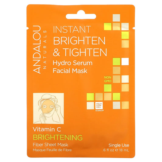 Andalou Naturals-Instant Brighten & Tighten-Hydro Serum Beauty Facial Mask-1 Single Use Fiber Sheet Mask-0.6 fl oz (18 ml)