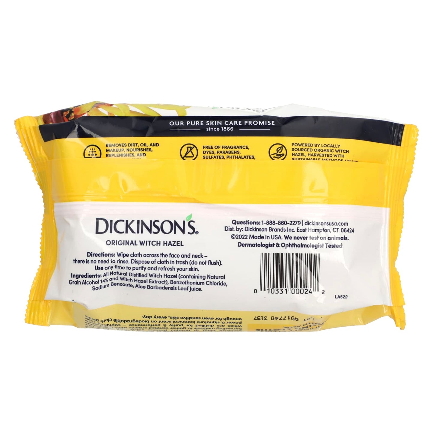 Dickinson Brands, Original Witch Hazel, Refreshingly Clean Cleansing Cloths, Fragrance Free , 25 Cloths