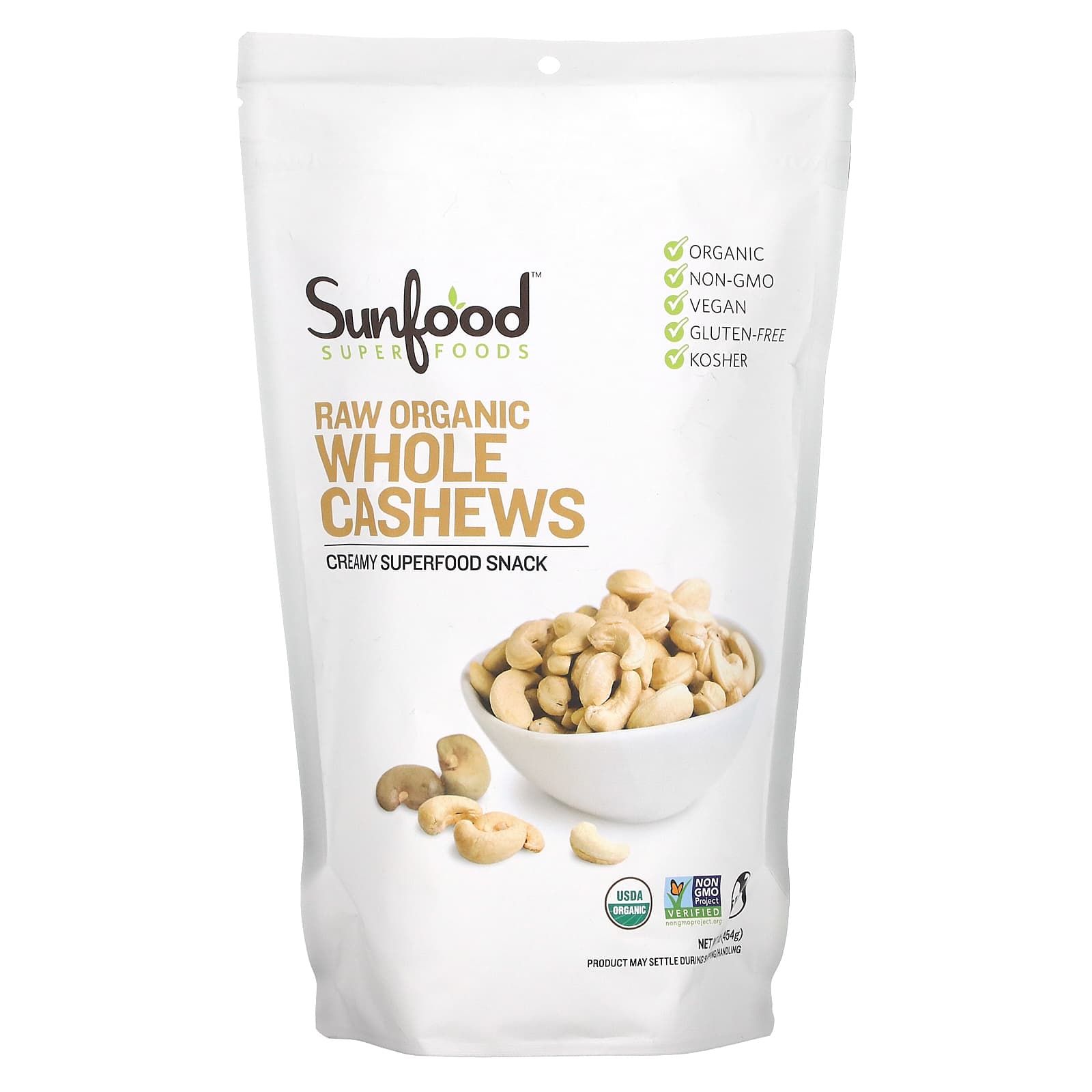 Sunfood-Raw Organic Whole Cashews-1 lb (454 g)