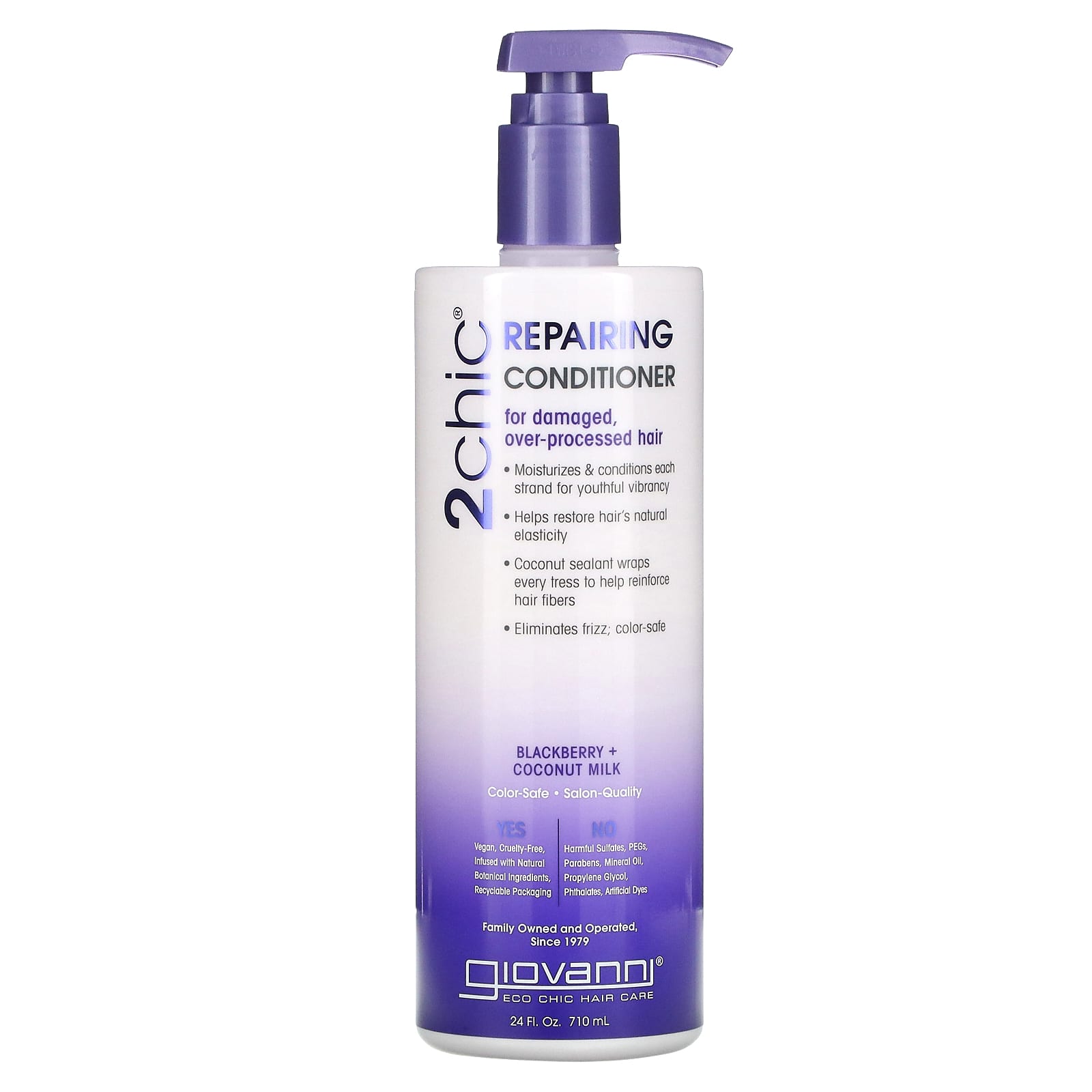 Giovanni-2chic-Repairing Conditioner-For Damaged-Over-Processed Hair-Blackberry + Coconut Milk-24 fl oz (710 ml)