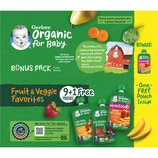 Gerber-Organic for Baby-2nd Foods-Fruit & Veggie Favorites-9 Pouches-3.5 oz (99 g) Each