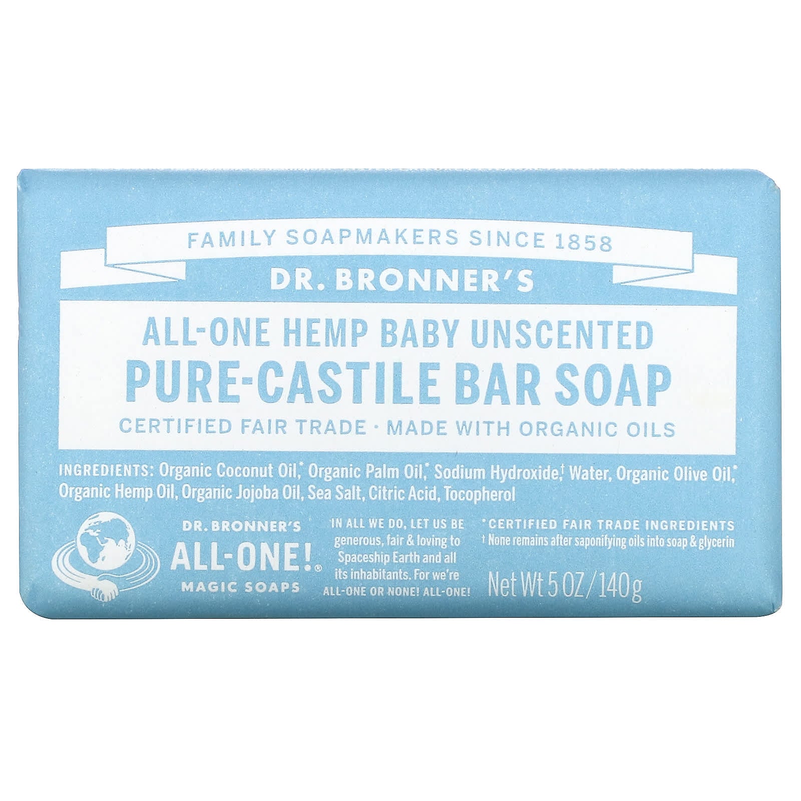 Dr. Bronner's-Pure Castile Soap-All-One Hemp- Baby Unscented-5 oz (140 g)