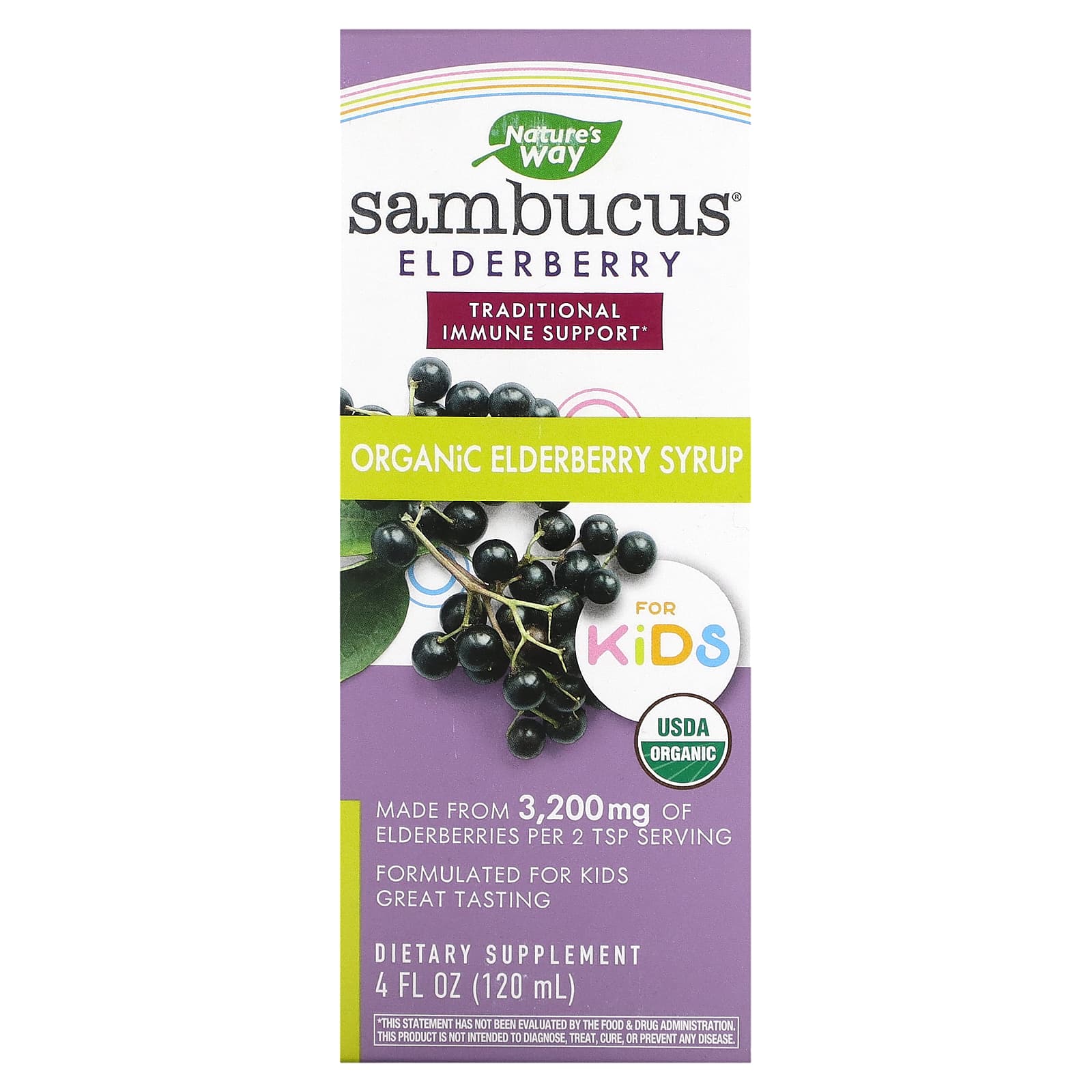 Nature's Way-Sambucus for Kids-Organic Elderberry Syrup-4 fl oz (120 ml)