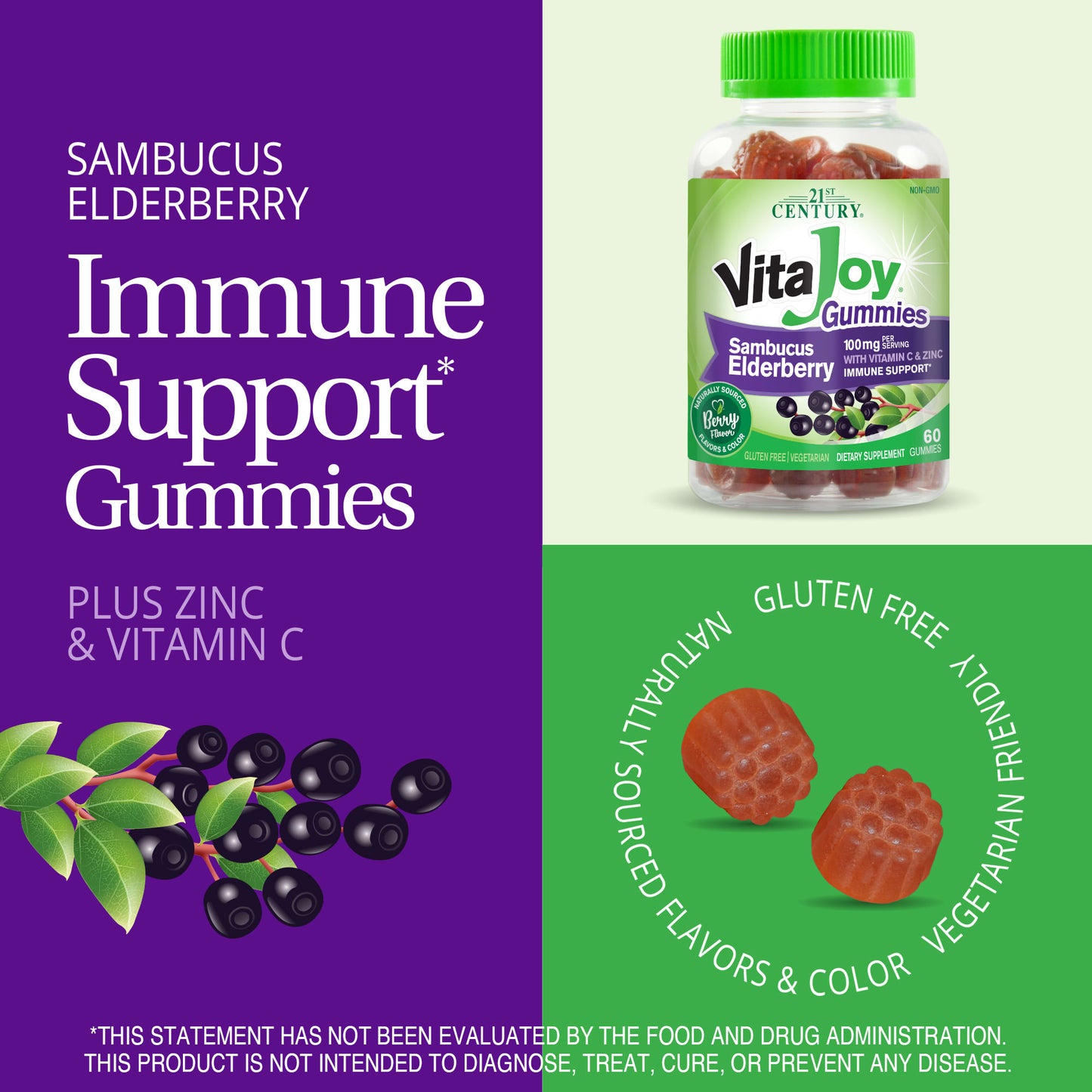 21st Century, VitaJoy Gummies, Sambucus Elderberry, 60 Vegetarian Gummies