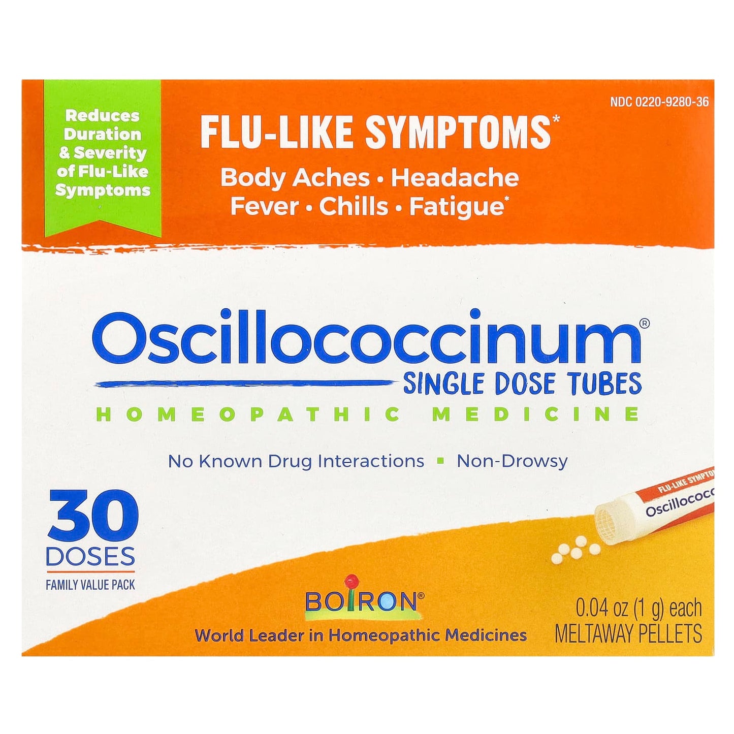 Boiron-Oscillococcinum-Single Dose Tubes-Flu-Like Symptoms-Ages 2+-30 Meltaway Pellets -0.04 oz (1 g) Each