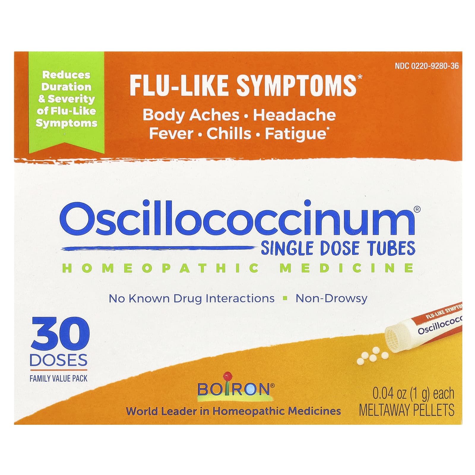 Boiron-Oscillococcinum-Single Dose Tubes-Flu-Like Symptoms-Ages 2+-30 Meltaway Pellets -0.04 oz (1 g) Each