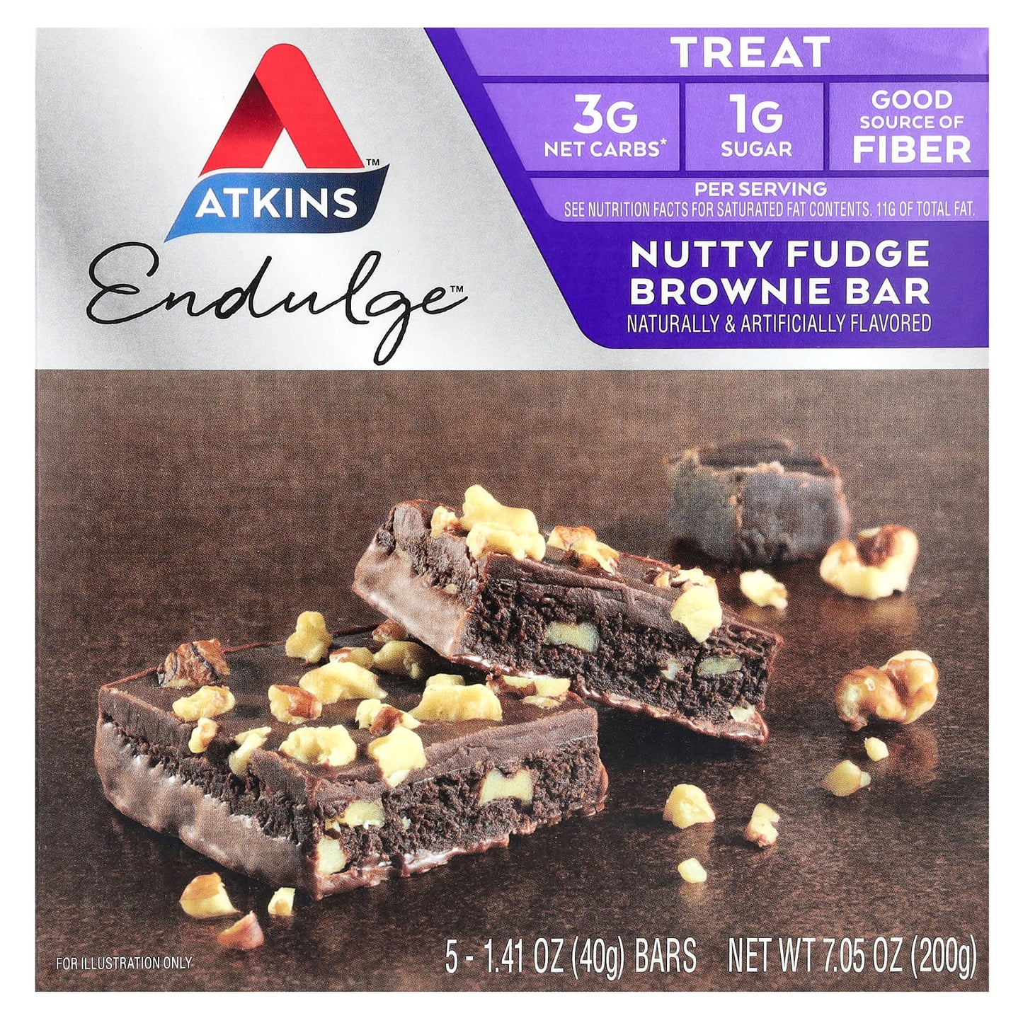 Atkins-Endulge-Nutty Fudge Brownie Bar-5 Bars-1.41 oz (40 g) Each