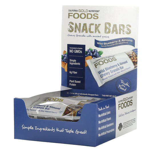 California Gold Nutrition-Wild Blueberry & Almond Chewy Granola Bars-12 Bars-1.4 oz (40 g) Each