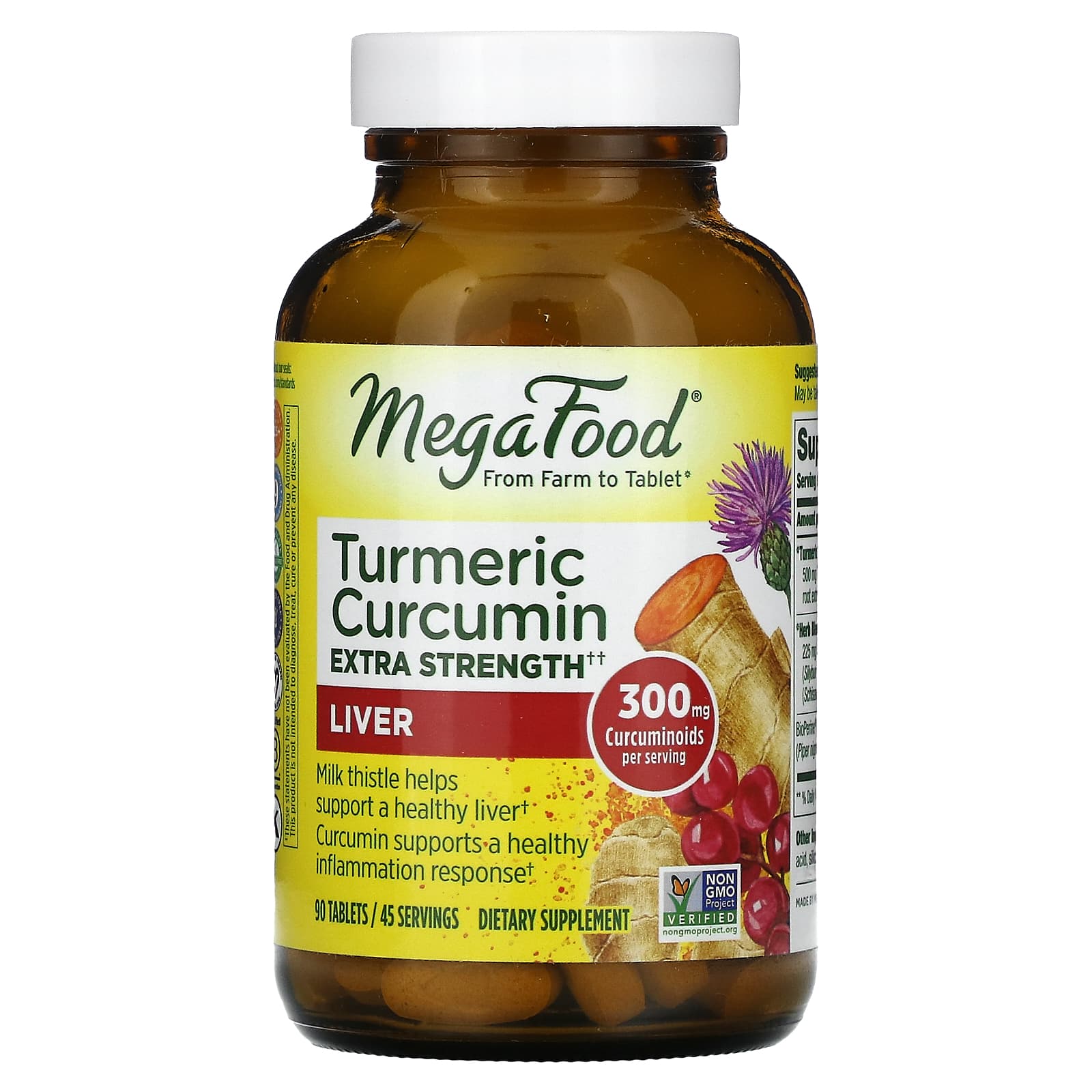 MegaFood-Turmeric Curcumin-Extra Strength-Liver-300 mg-90 Tablets (150 mg per Tablet)