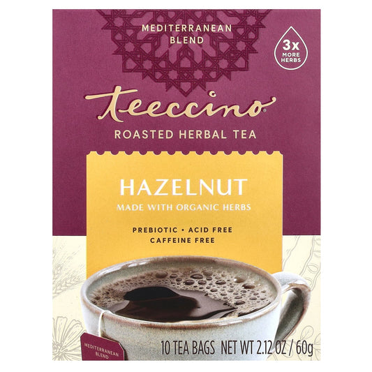 Teeccino-Roasted Herbal Tea-Hazelnut-Caffeine Free-10 Tea Bags-2.12 oz (60 g)