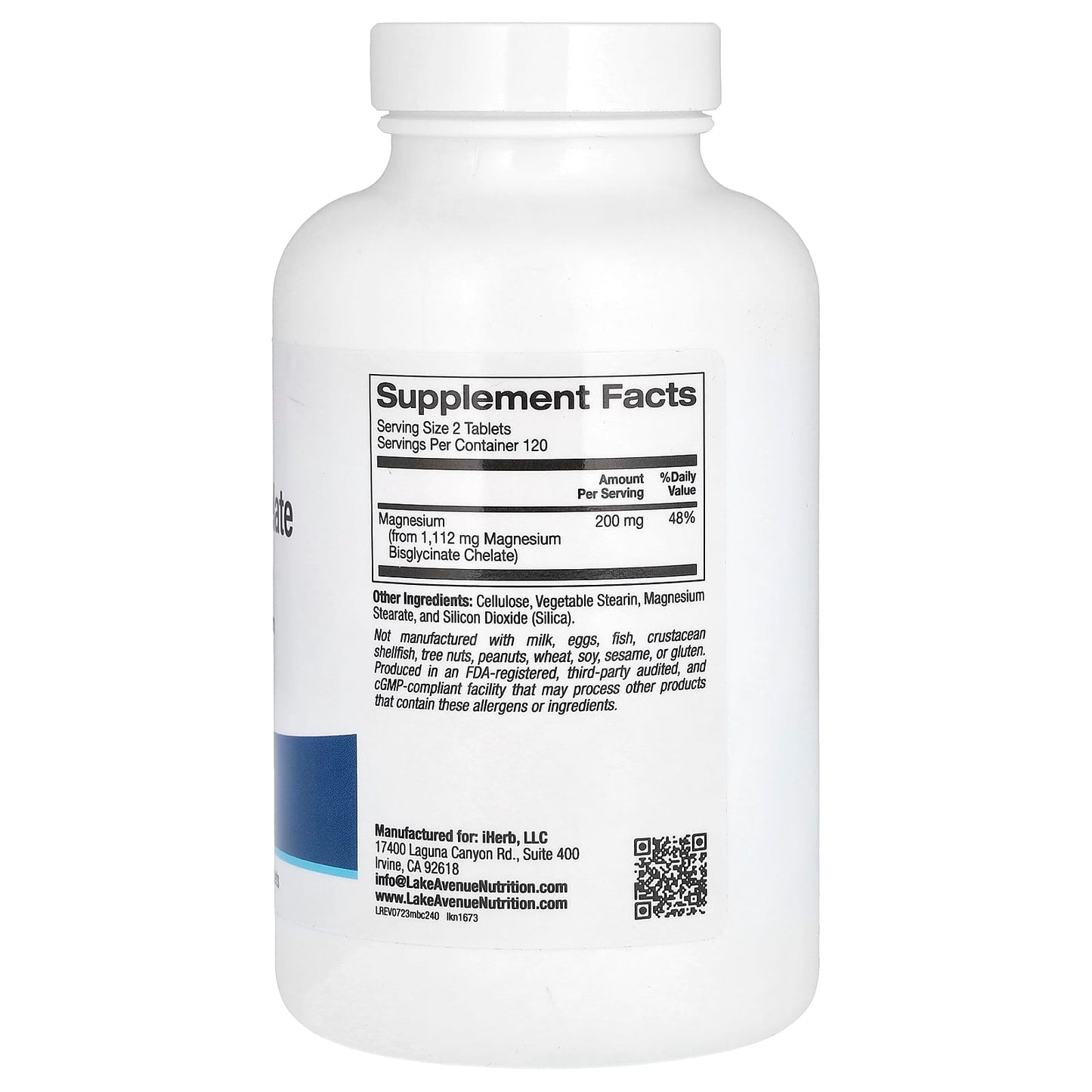 Lake Avenue Nutrition, Magnesium Bisglycinate Chelate with TRAACS®, 200 mg, 240 Tablets (100 mg per Tablet)