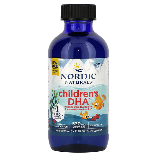 Nordic Naturals-Children's DHA-Ages 1-6-Strawberry-530 mg-4 fl oz (119 ml) (530 mg per 1/2 Tsp)