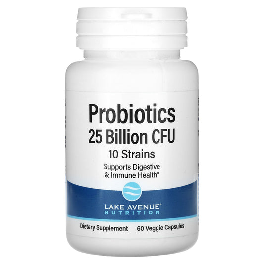 Lake Avenue Nutrition-Probiotics-10 Strain Blend-25 Billion CFU-60 Veggie Capsules