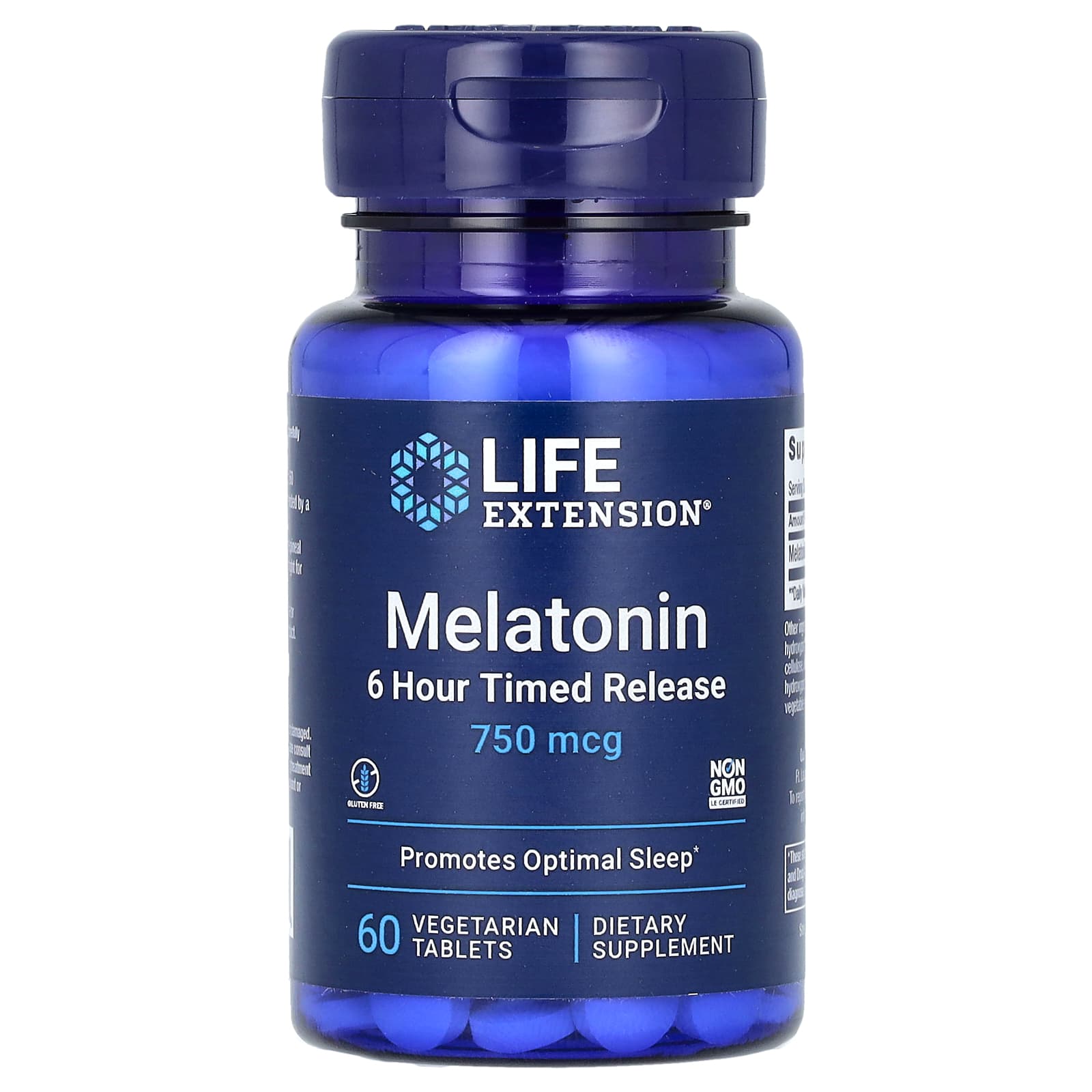 Life Extension-Melatonin-6 Hour Timed Release-750 mcg-60 Vegetarian Tablets