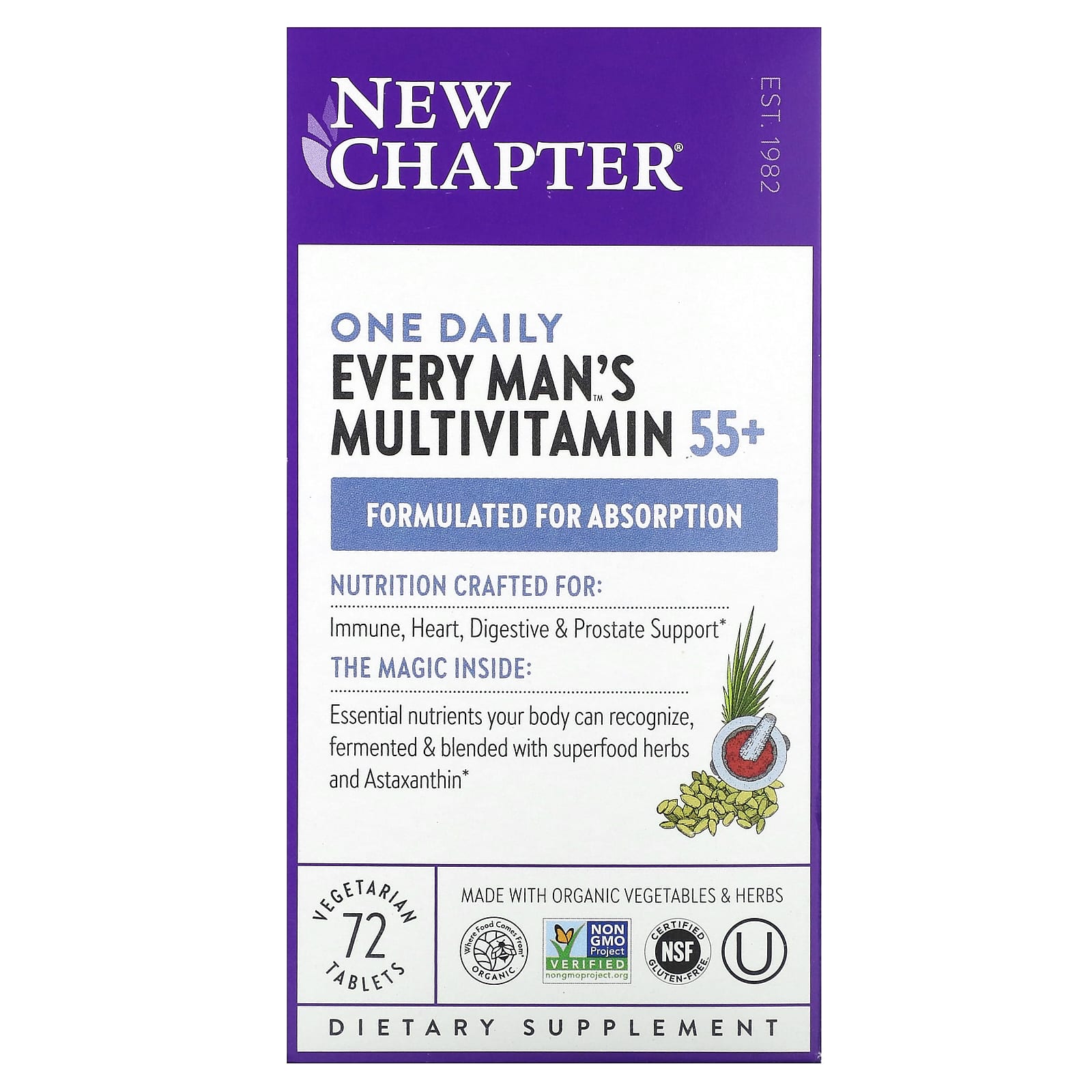 New Chapter-Every Man's One Daily 55+ Multivitamin-72 Vegetarian Tablets