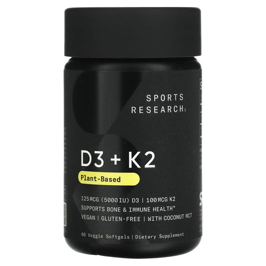 Sports Research-D3 + K2-Plant Based-60 Veggie Softgels