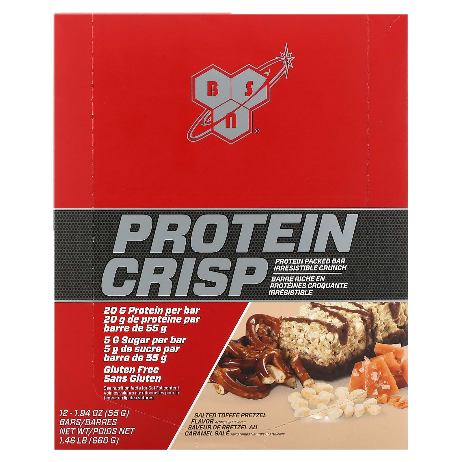 BSN-Protein Crisp-Salted Toffee Pretzel-12 Bars-1.94 oz (55 g) Each