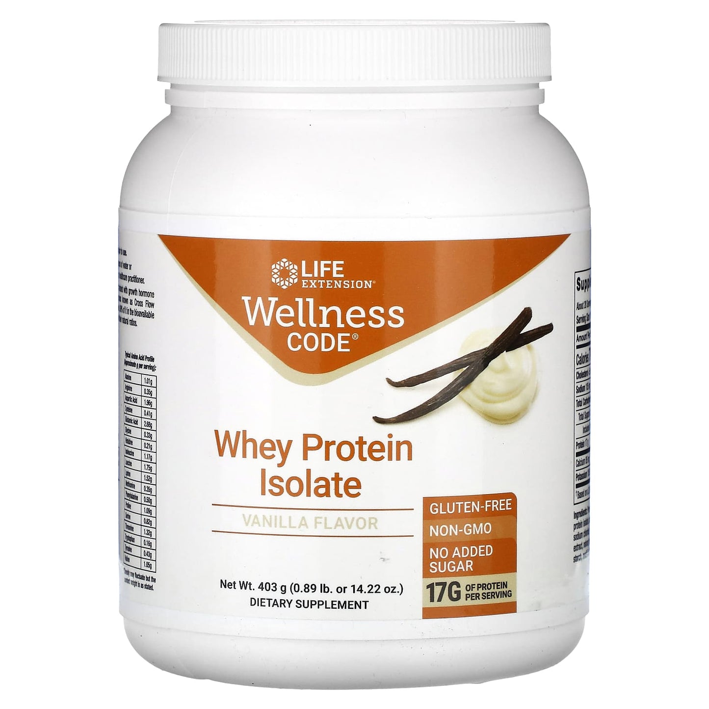 Life Extension-Wellness Code-Whey Protein Isolate-Vanilla-0.89 lb (403 g)