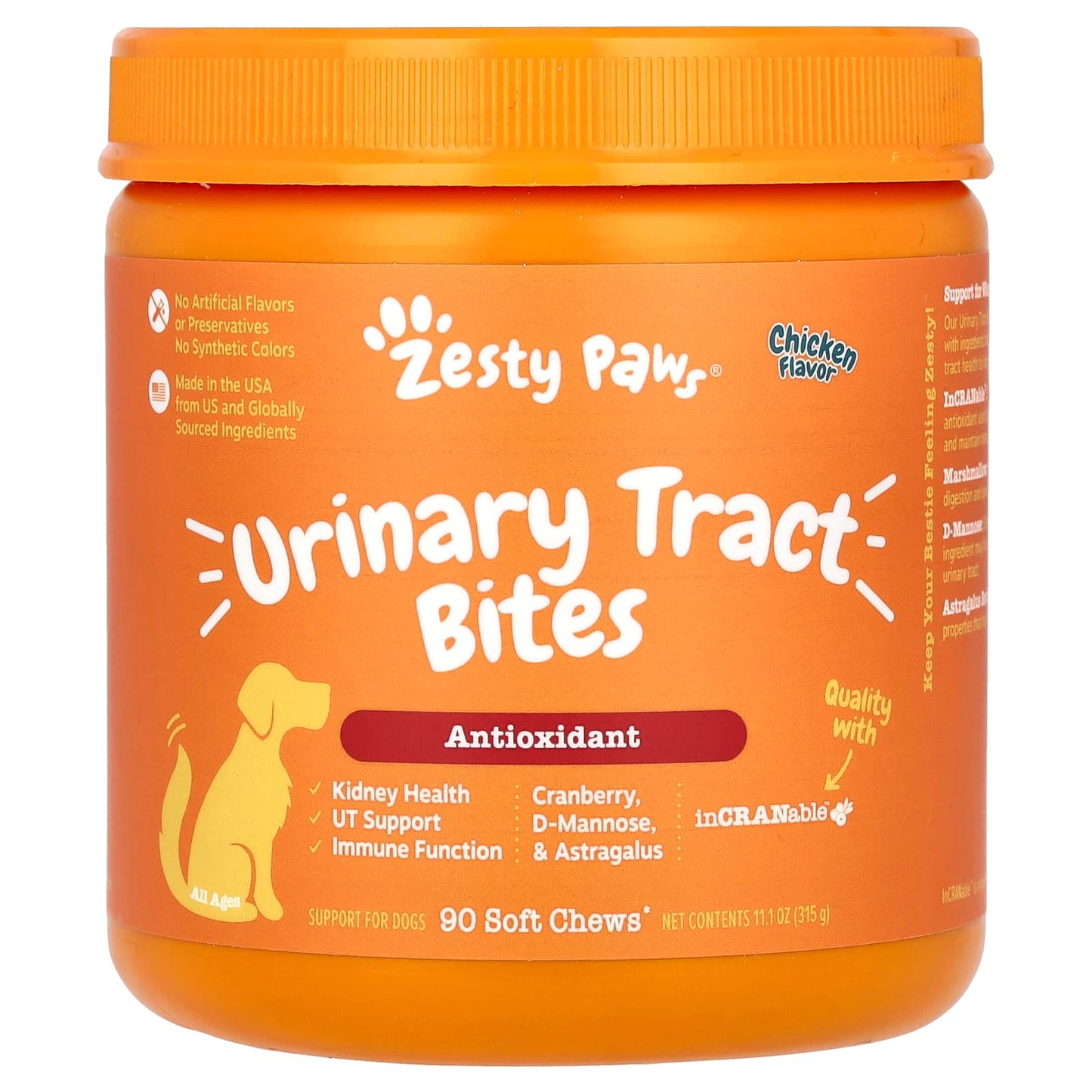 Zesty Paws-Urinary Tract Bites-For Dogs-All Ages-Chicken-90 Soft Chews-11.1 oz (315 g)